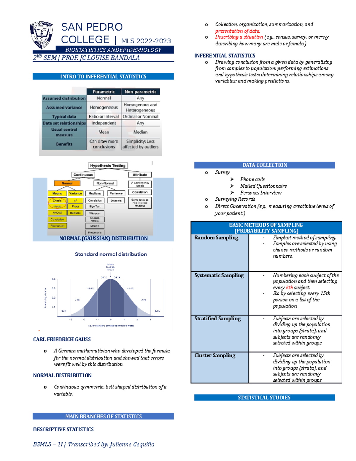 Inferential Statistics - SAN PEDRO COLLEGE | MLS 2022- BIOSTATISTICS ...