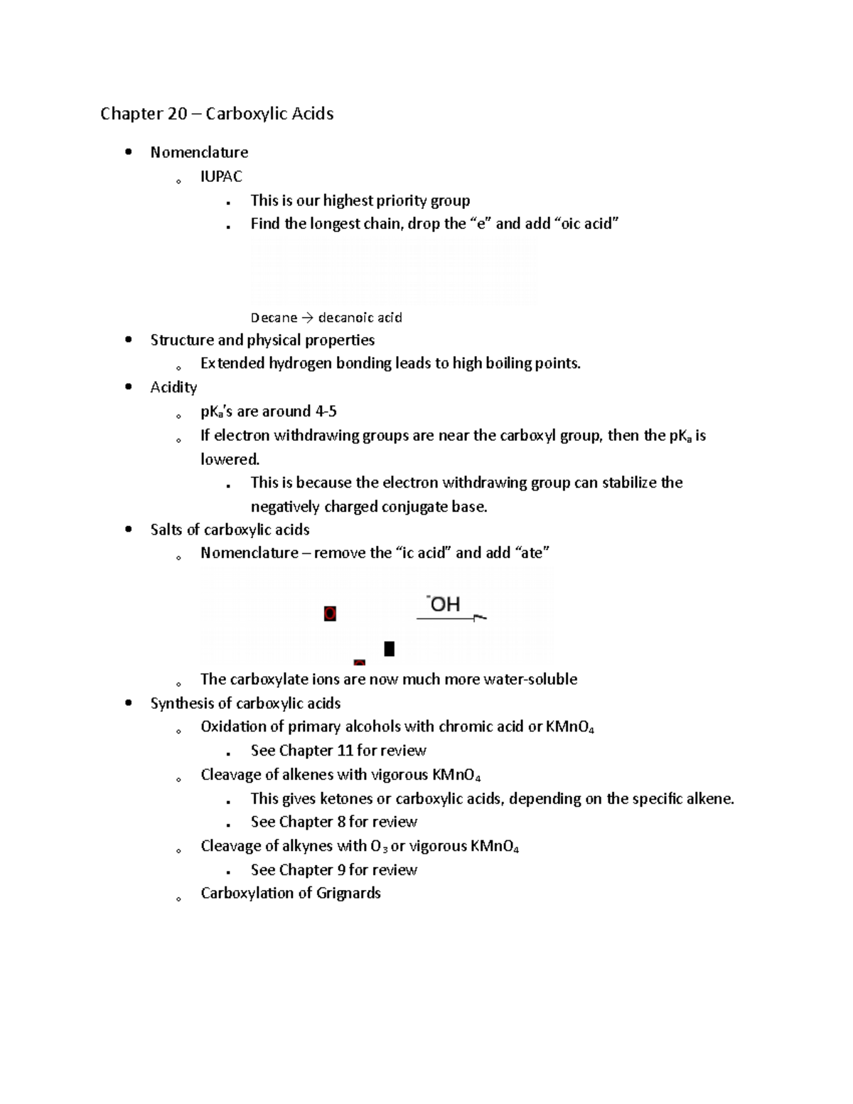 Chapter 20 - Notes - Chapter 20 – Carboxylic Acids Nomenclature o IUPAC ...