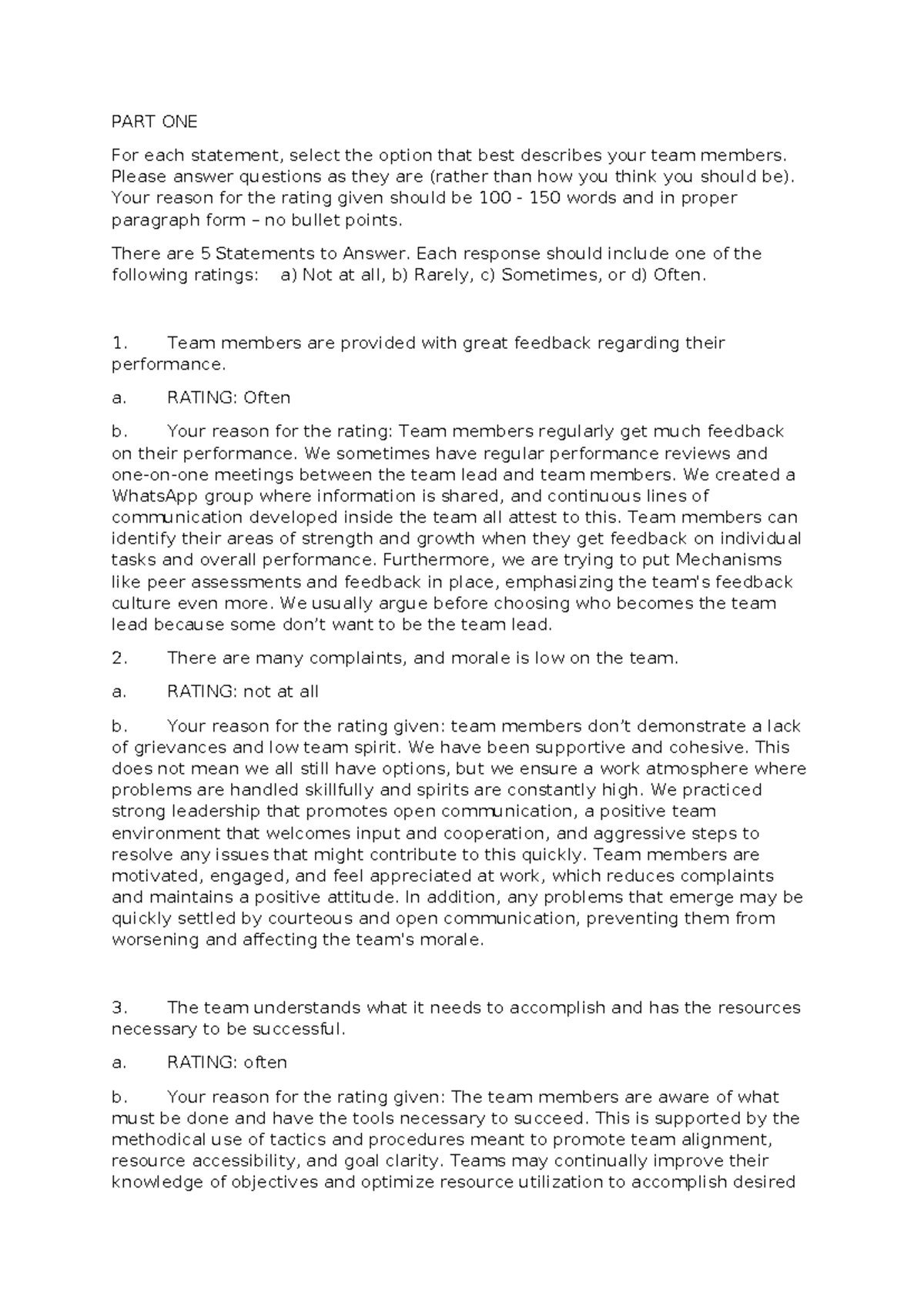 Mtmh88823 PART ONE For each statement, select the option that best