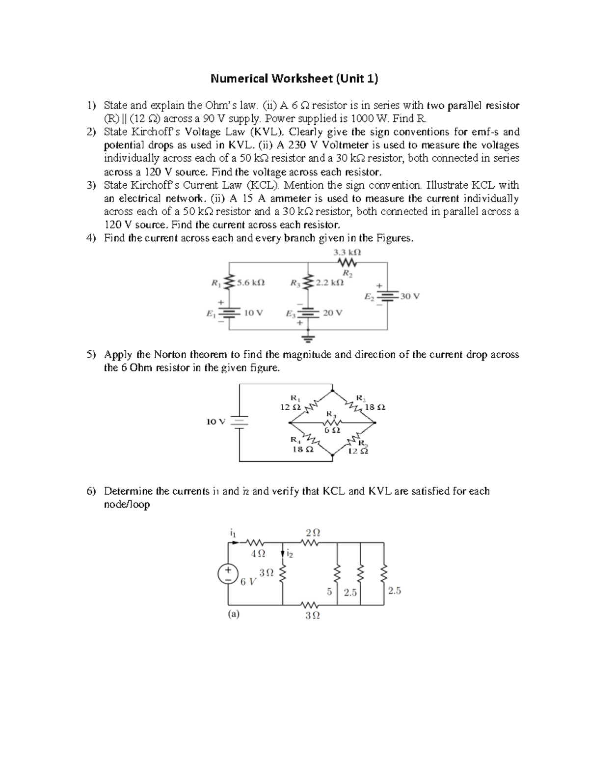 Numerical Worksheet 1 (ii) A 6 Ω resistor is in series with two
