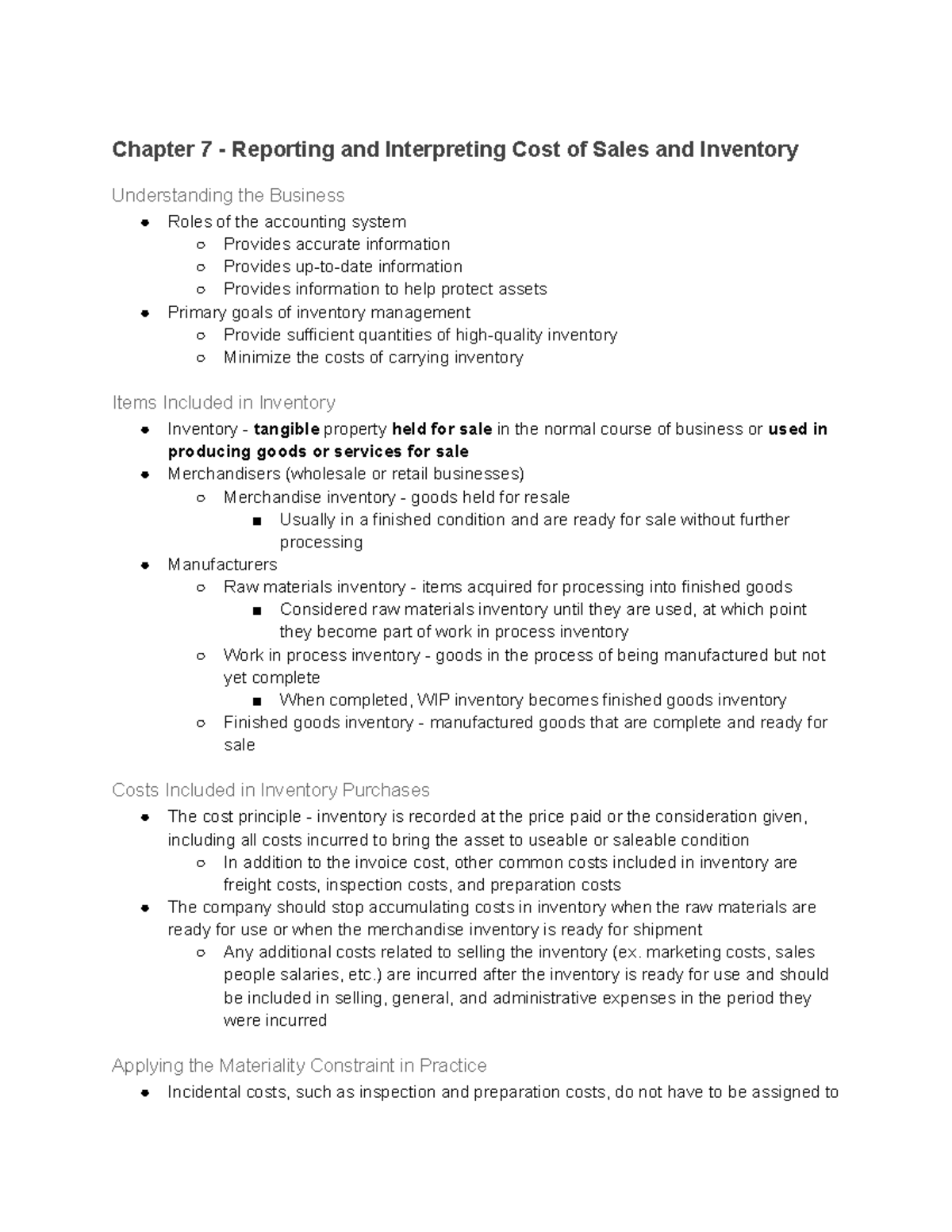 Chapter 7 - Reporting and Interpreting Cost of Sales and Inventory ...