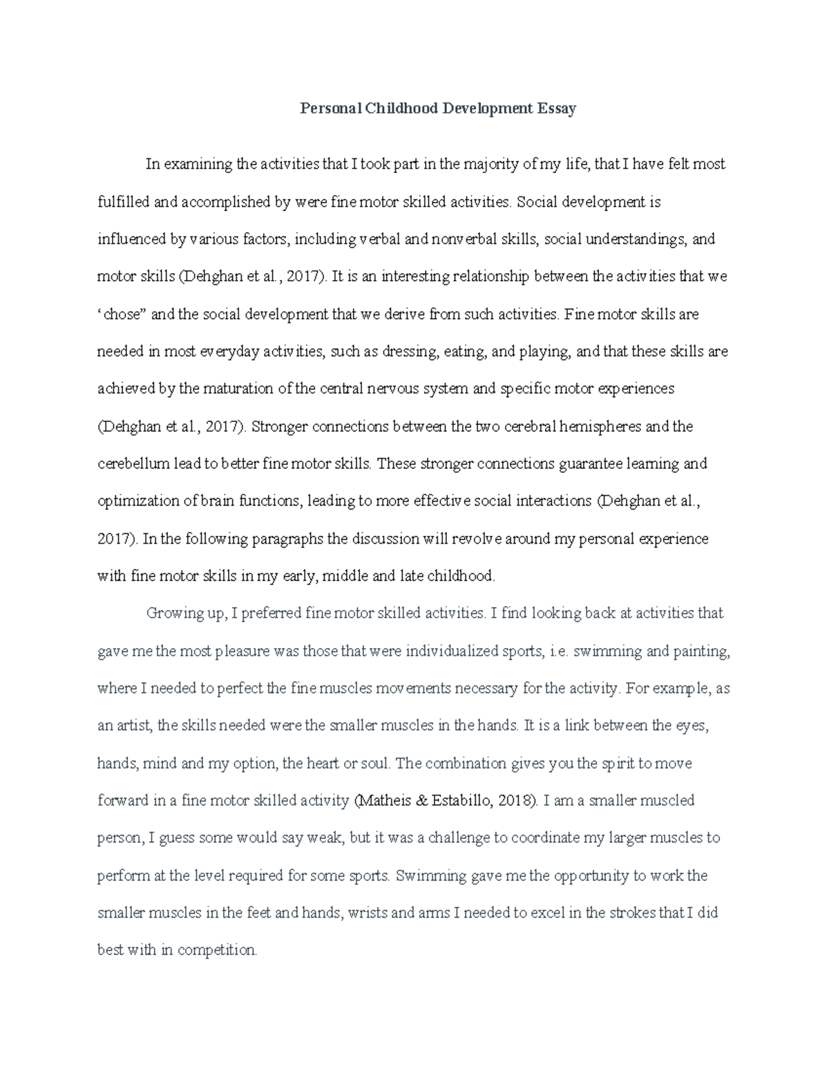 Week 3 assignment - paper - Personal Childhood Development Essay In ...