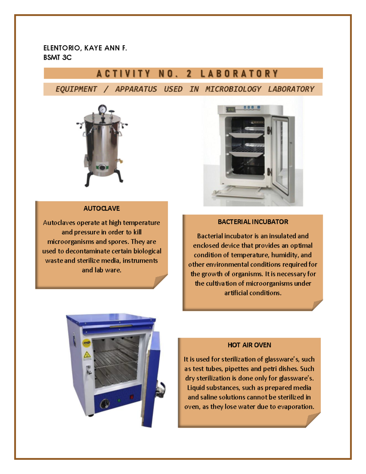 Activity 2 Microbio LAB ELENTORIO, KAYE ANN F. BSMT 3C AUTOCLAVE