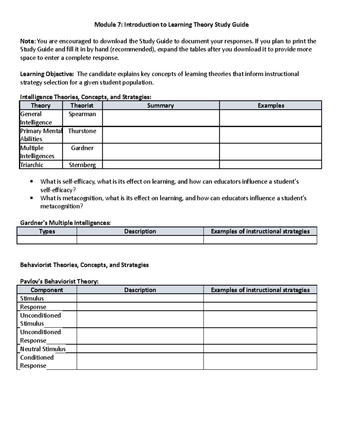 D094 D307 M7 Study Guide - Module 7: Introduction To Learning Theory ...