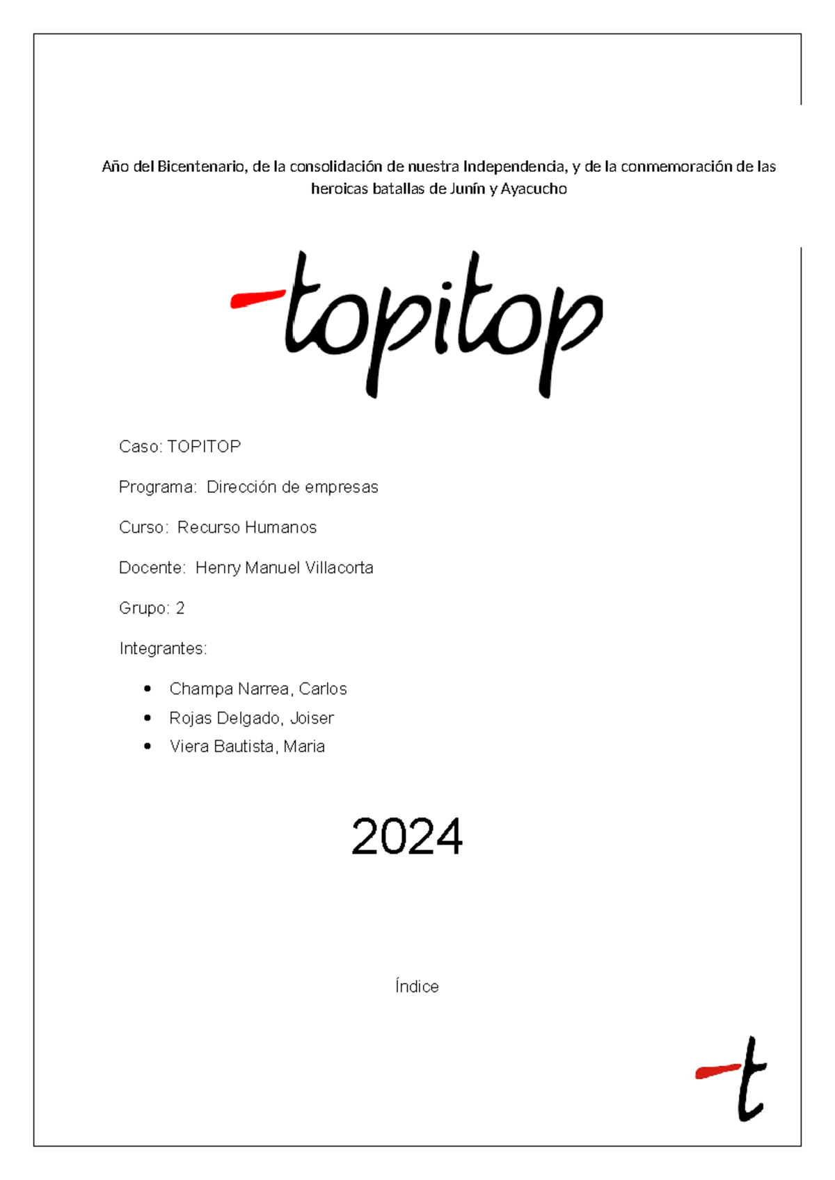 Caso topitop definitivo - Caso: TOPITOP Programa: Dirección de empresas ...