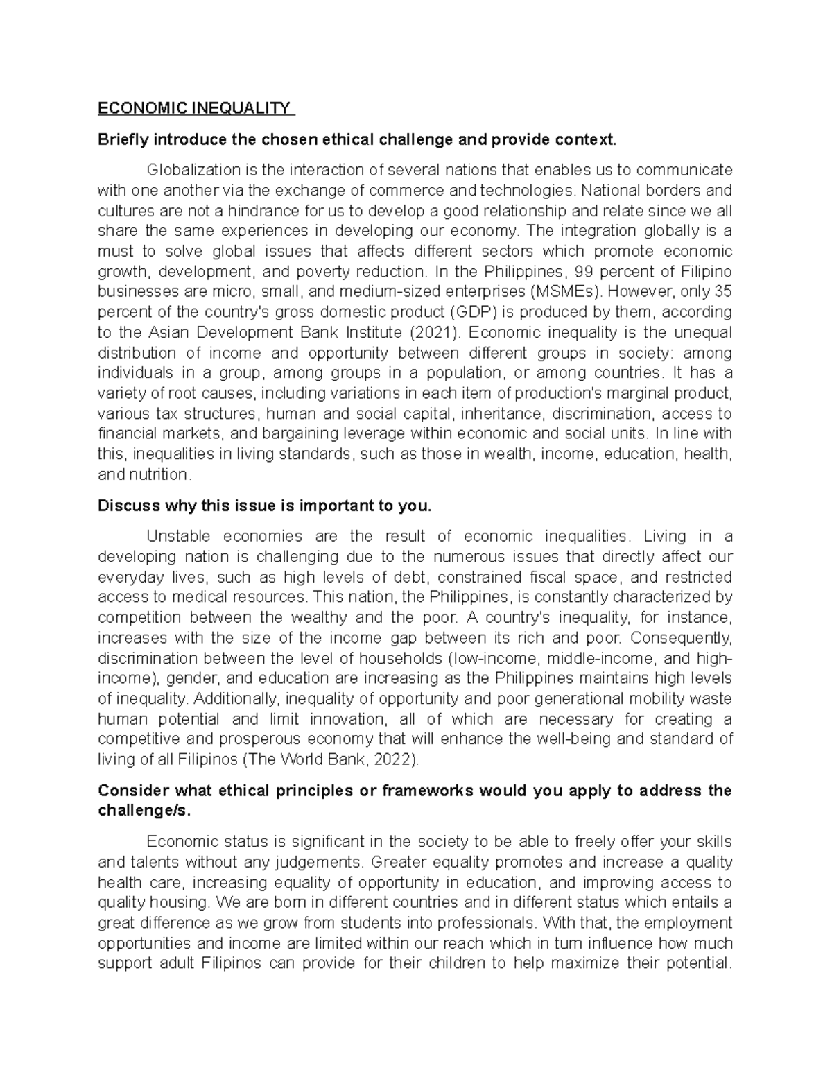 Economic Inequality - Notes - ECONOMIC INEQUALITY Briefly introduce the ...
