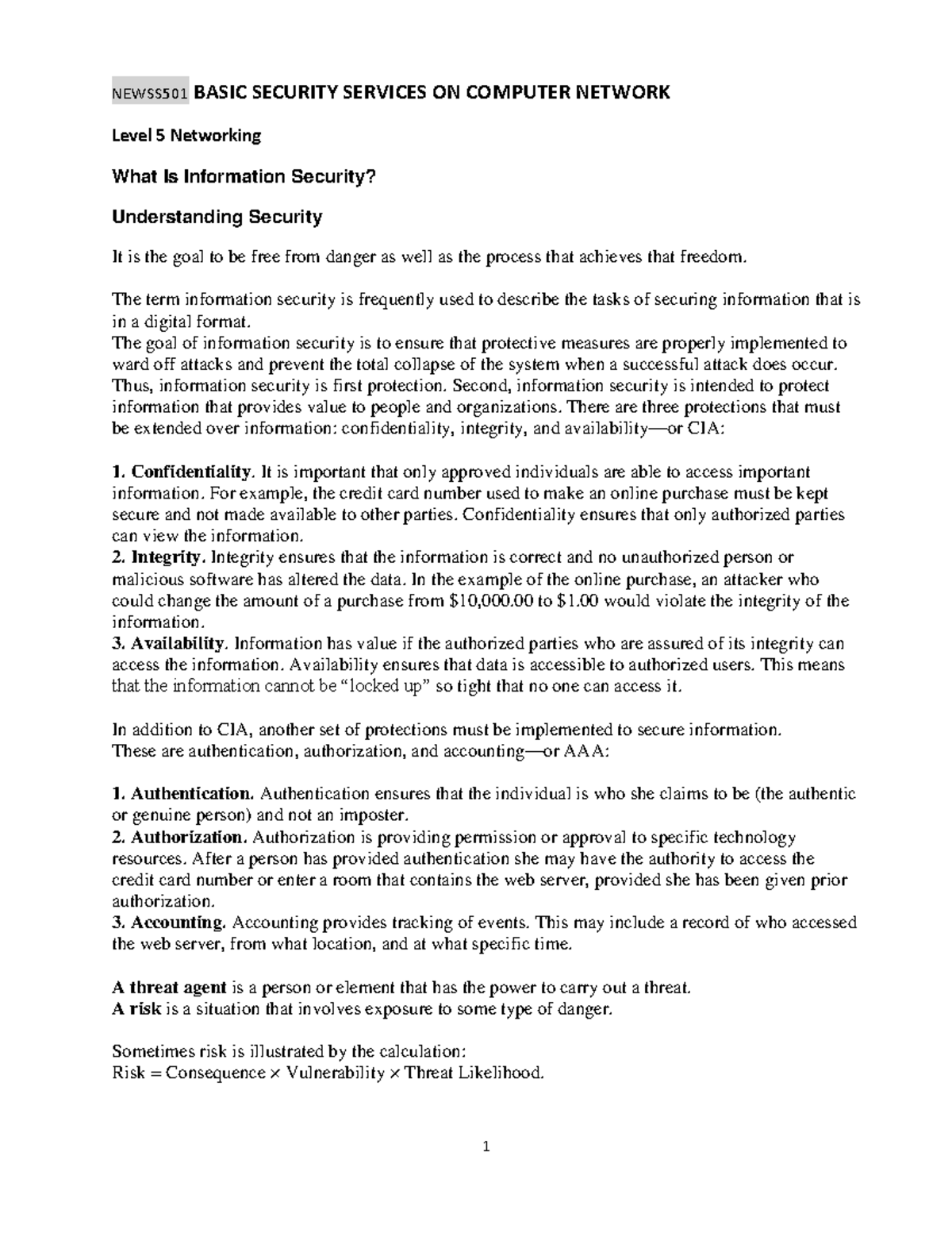 Critical and creative thinking - NEWSS501 BASIC SECURITY SERVICES ON ...