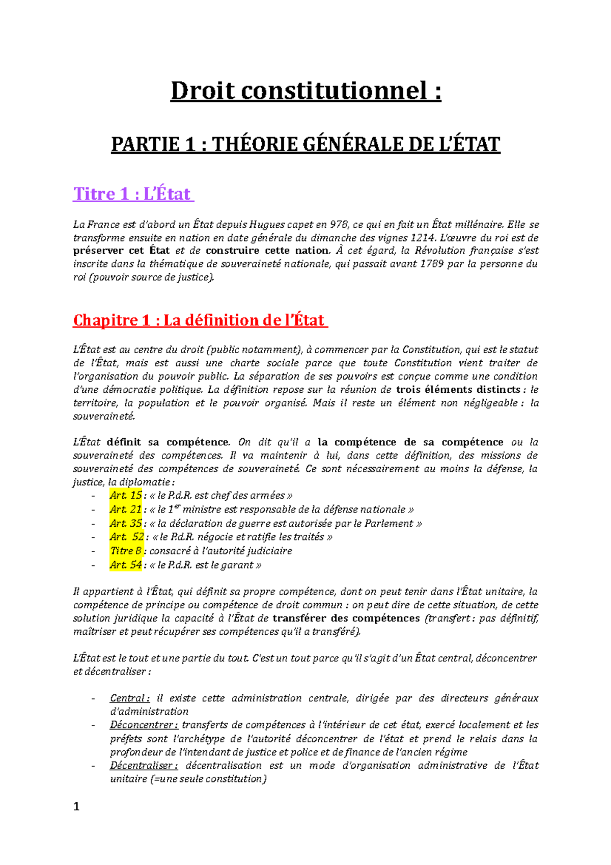 Constit Droit Constitutionnel Partie Th Orie G N Rale De L Tat Titre L Tat La