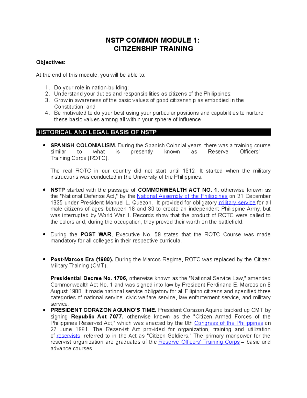 1-NSTP-I Common Module 1-Copy - NSTP COMMON MODULE 1: CITIZENSHIP ...