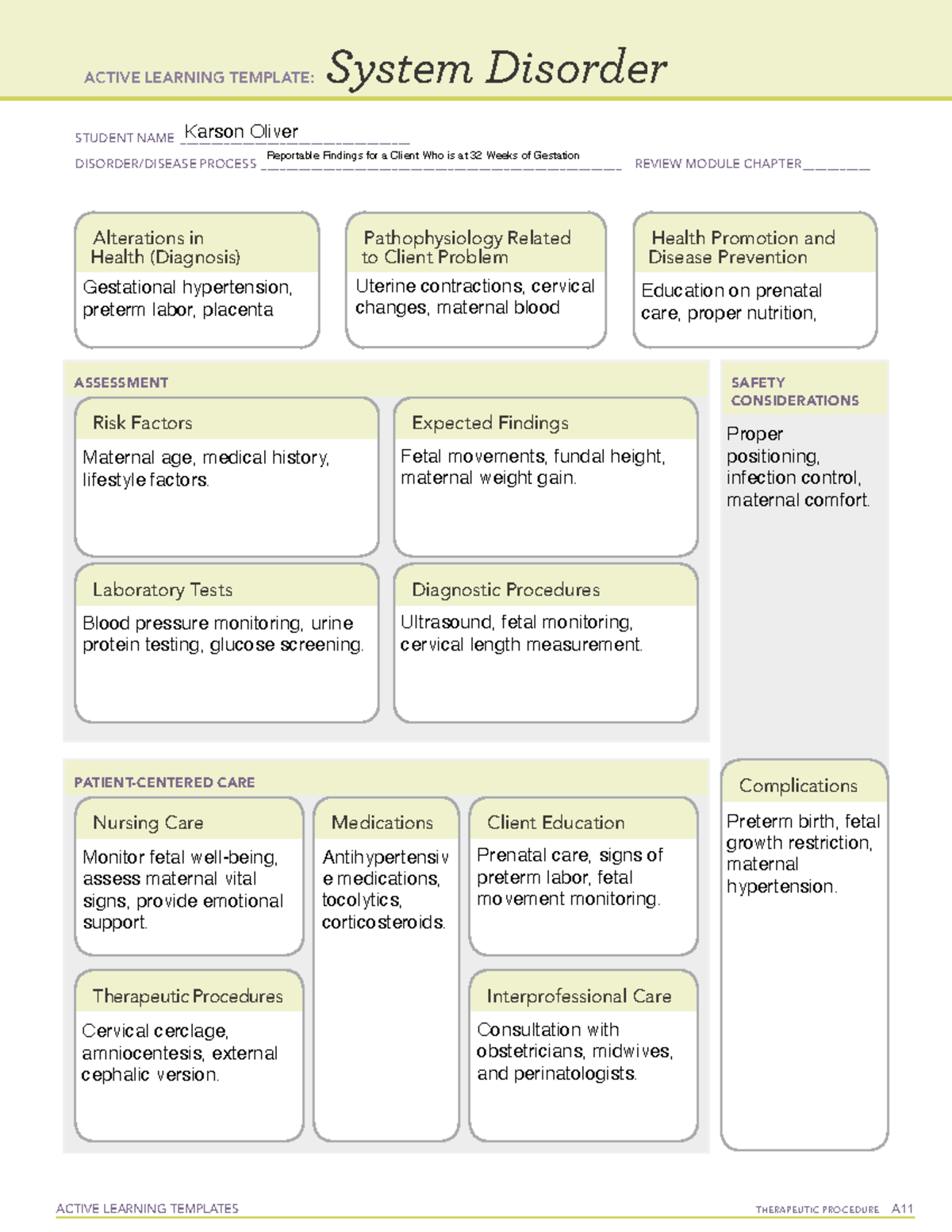 Reportable Findings for a Client Who is at 32 Weeks of Gestation ...