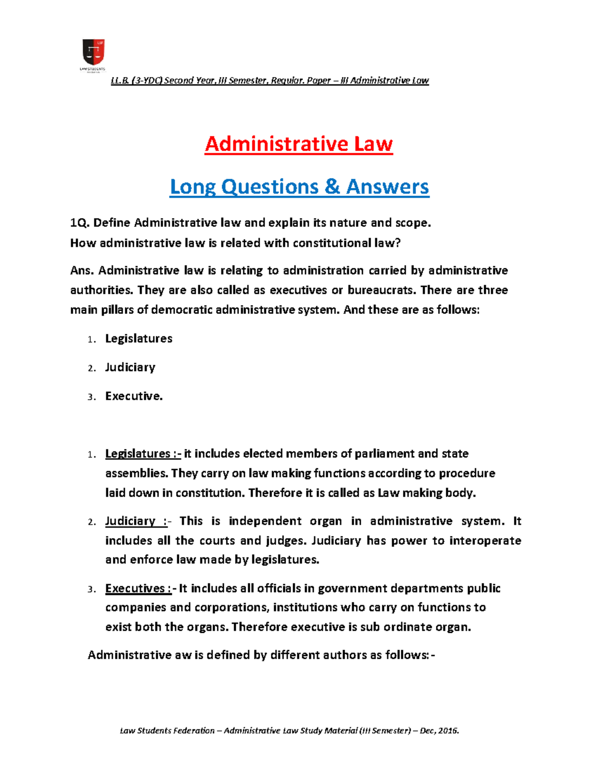 Administrative Law Long Questions and An-60504533 - Administrative Law Long Questions & Answers ...