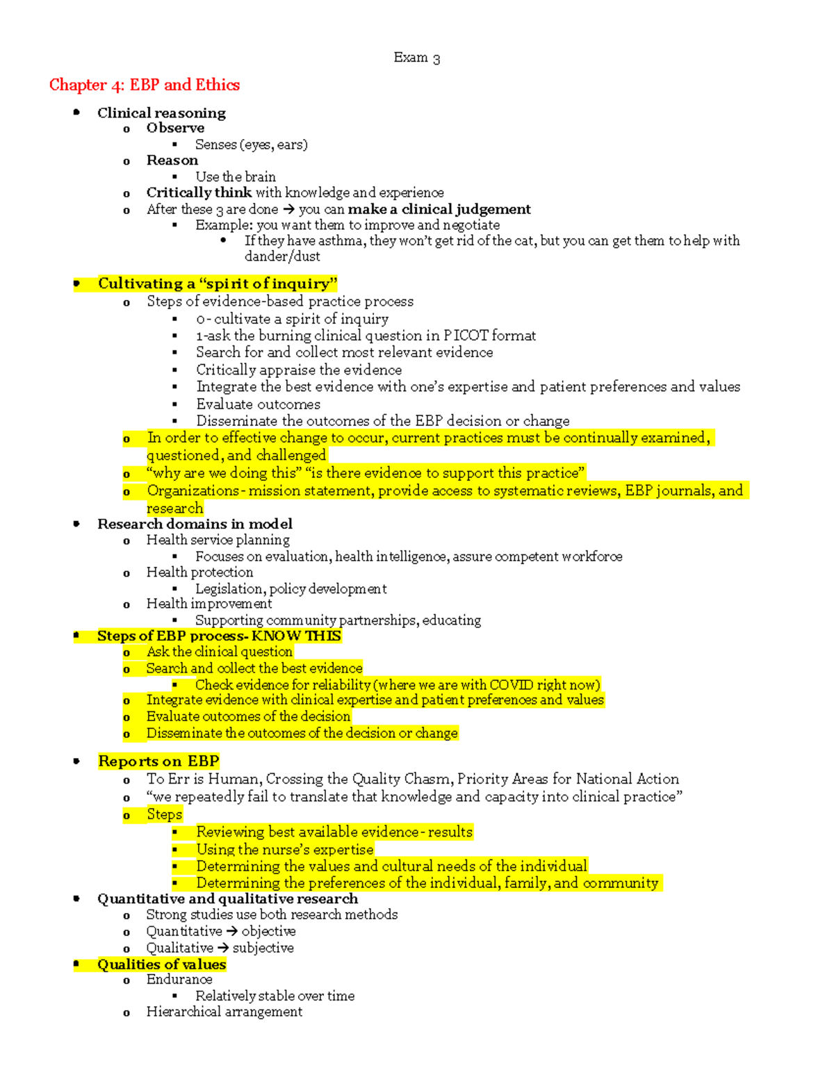Exam 3 Study Guide - Exam 3 Chapter 4: EBP and Ethics Clinical ...