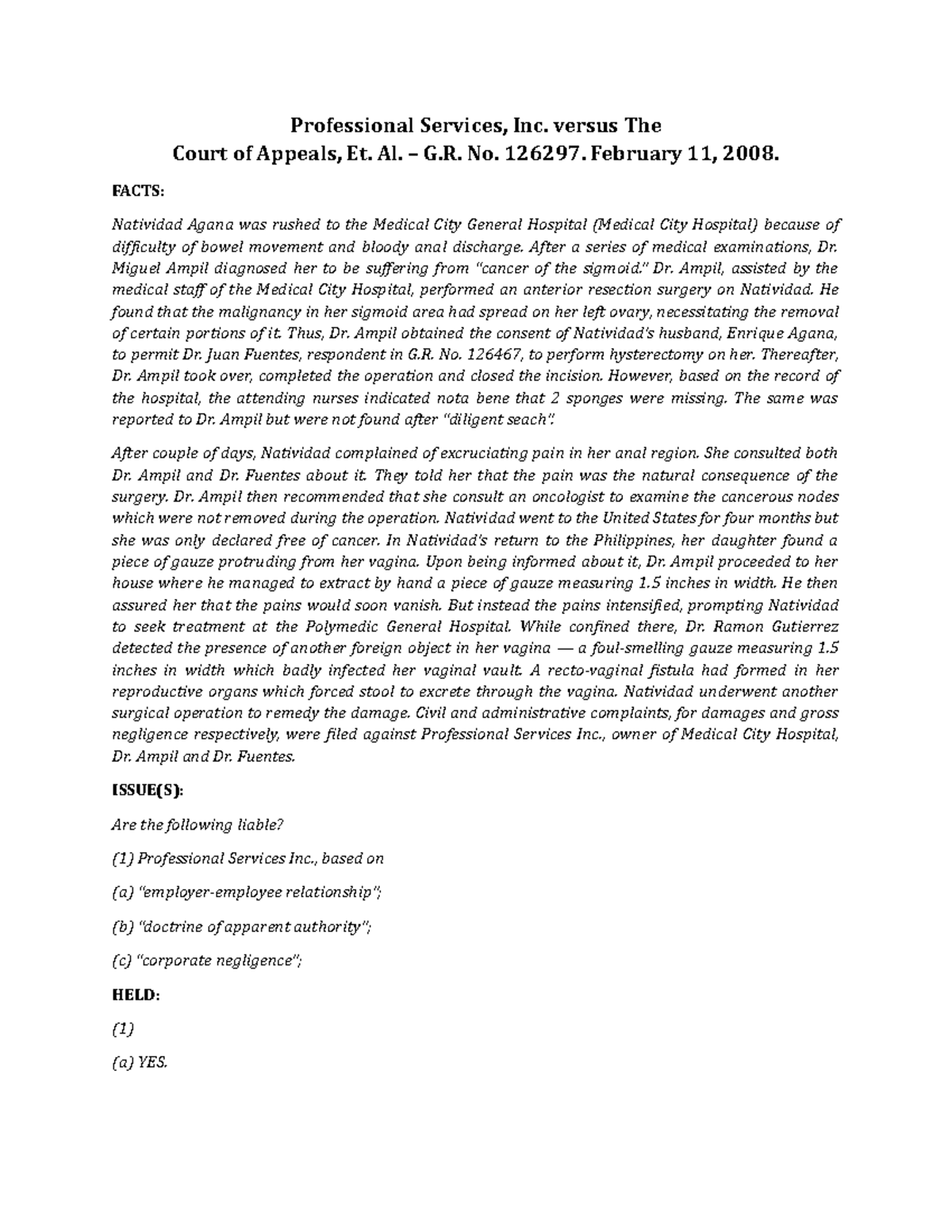 Professional Services, Inc. versus CA Professional Services, Inc