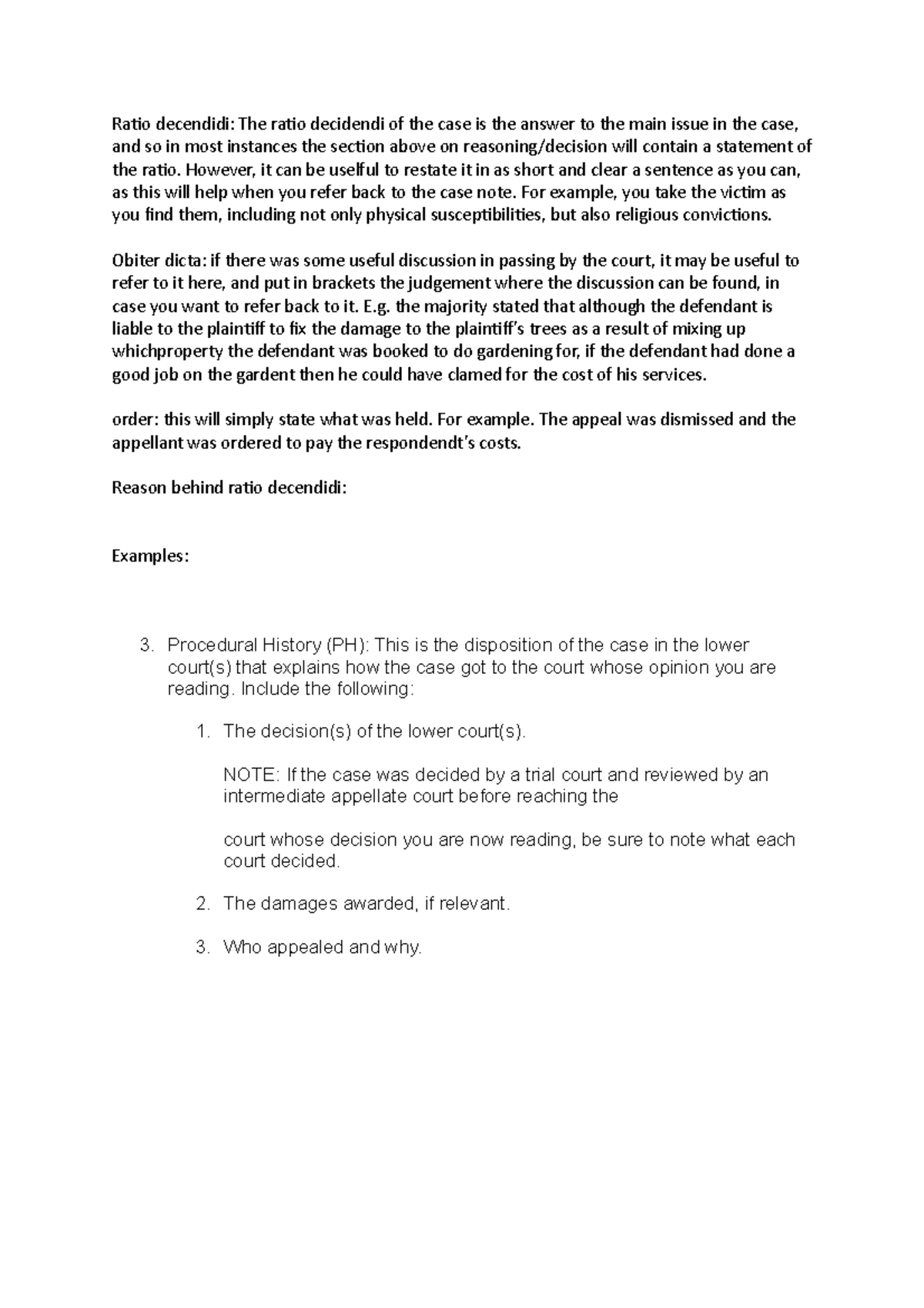 Case Analysis Structure Ratio decendidi The ratio decidendi of the