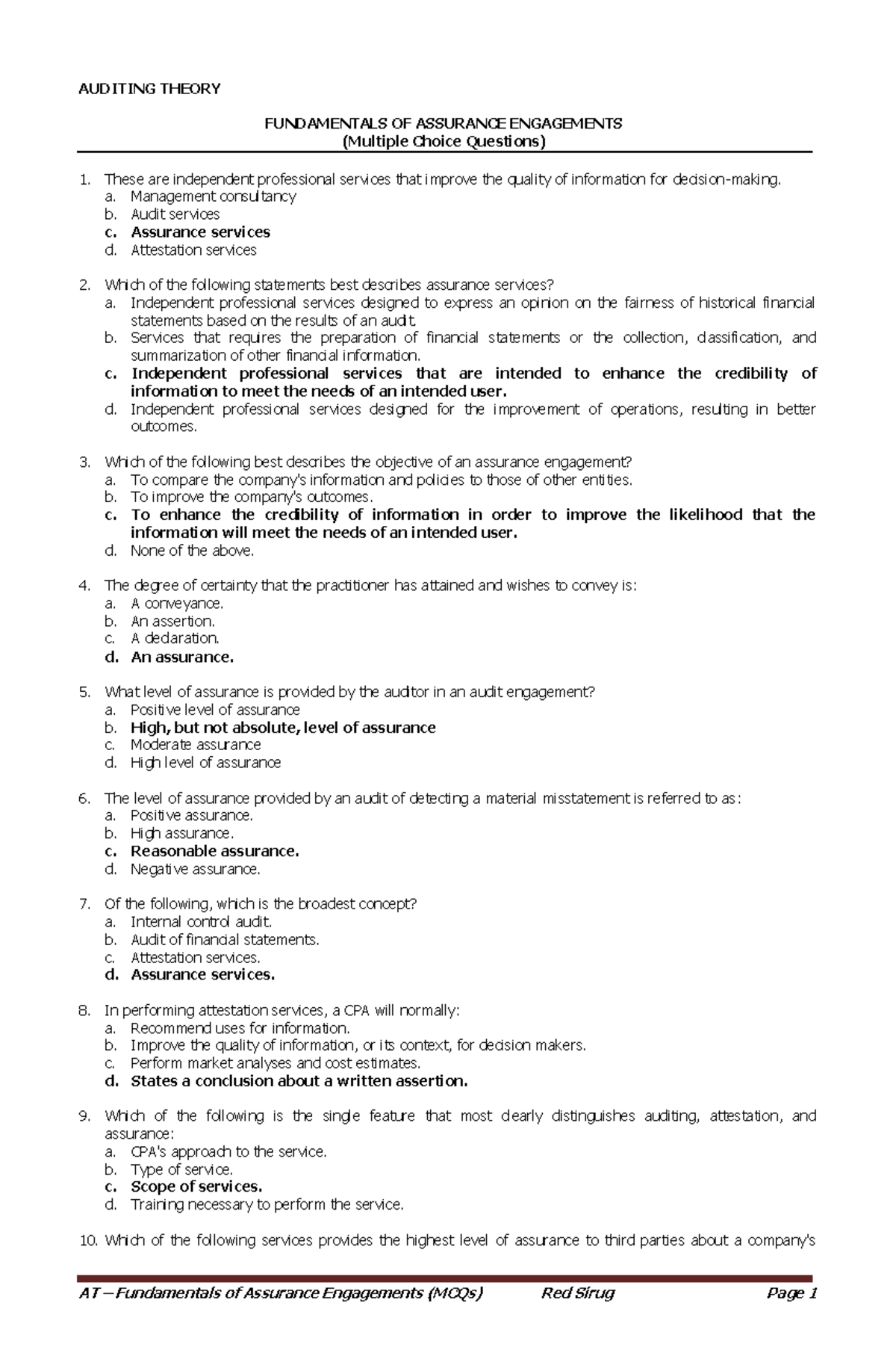 Pdf-mcq-assurance-services Compress - AUDITING THEORY FUNDAMENTALS OF ...