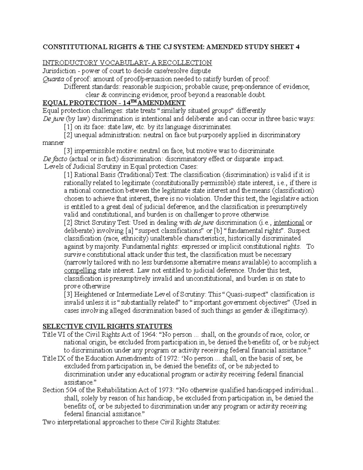 Constitutional Rights study sheet 4 - CONSTITUTIONAL RIGHTS & THE CJ ...