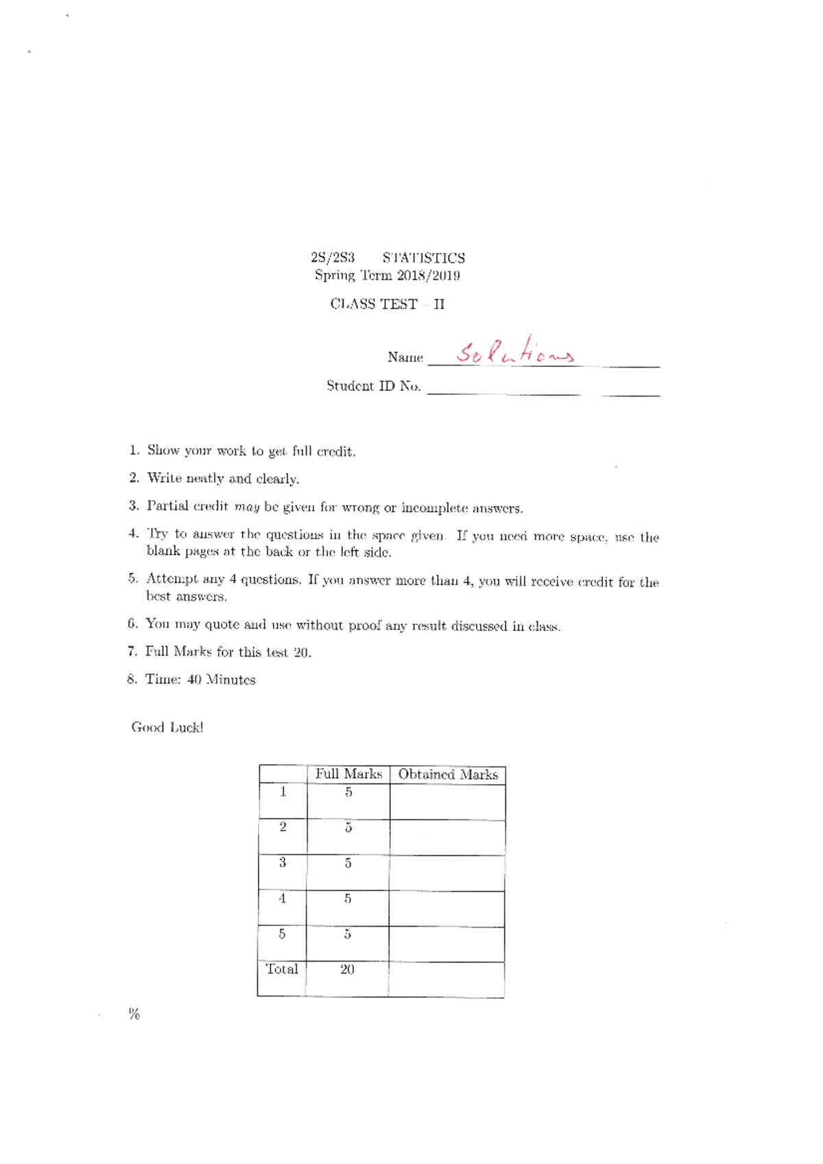 Solution Class Test 2 - Studocu