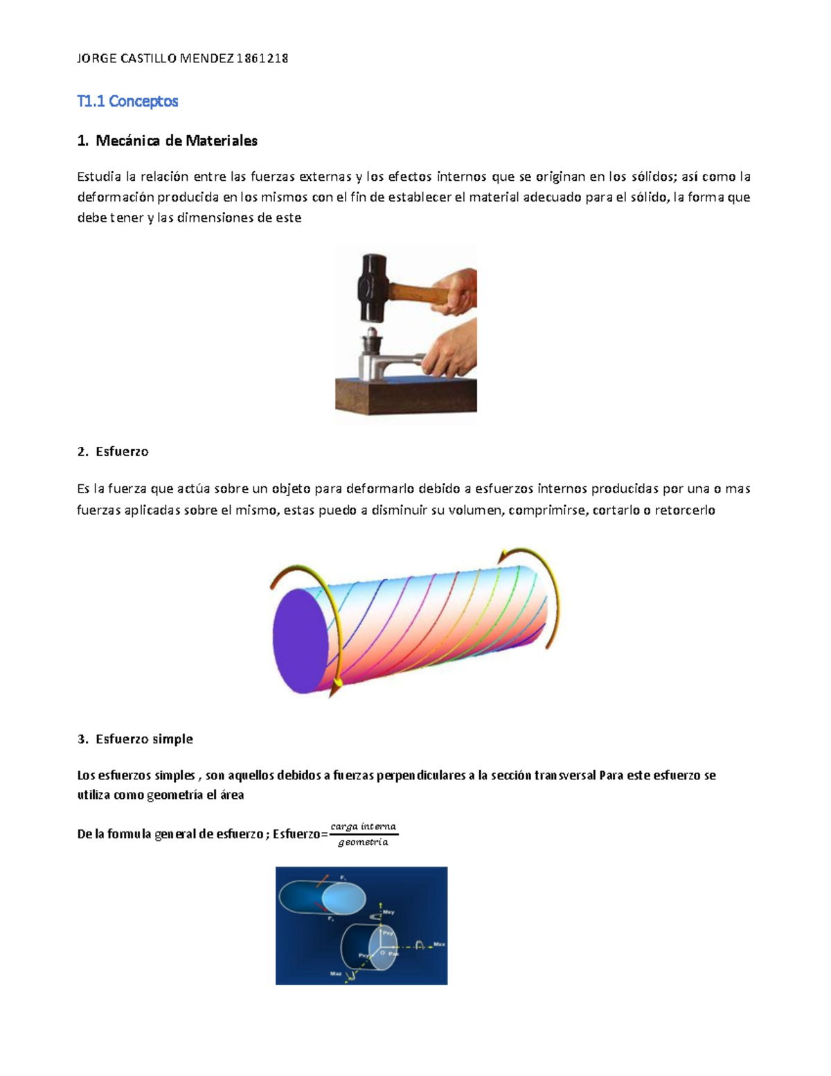 Tarea 1 Esfuerzo Y Deformación Simple T 1861218 - T1. 1 Conceptos 1 ...