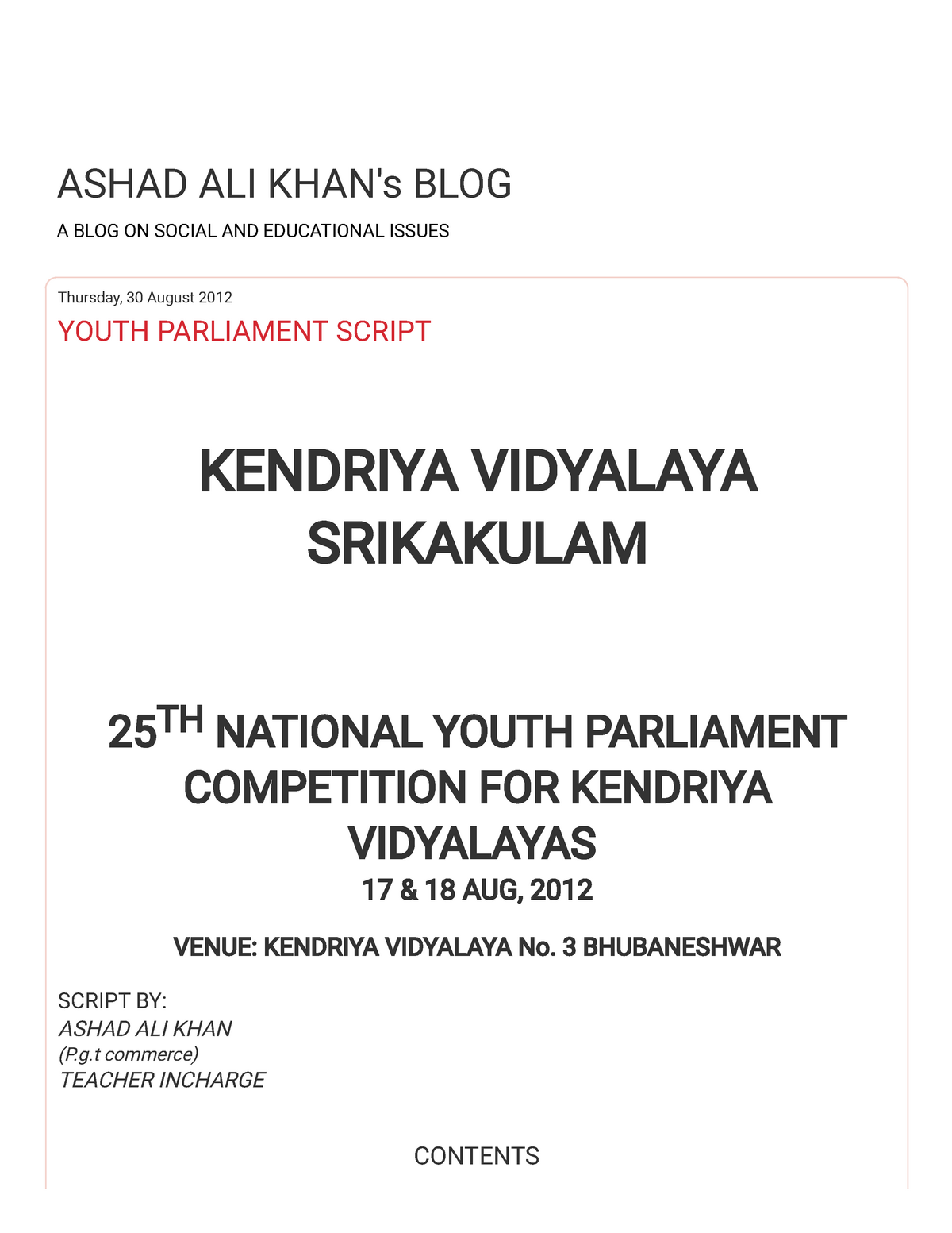 essay on youth parliament