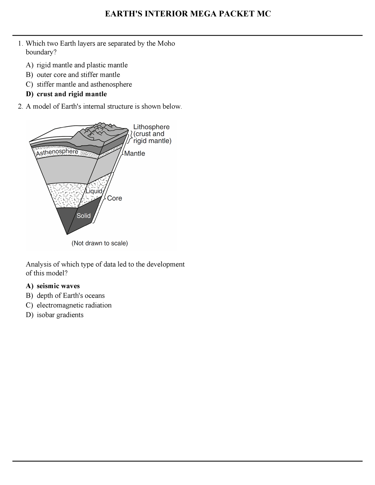 Earths Interior As2ela Mtgwba - A) Rigid Mantle And Plastic Mantle B ...