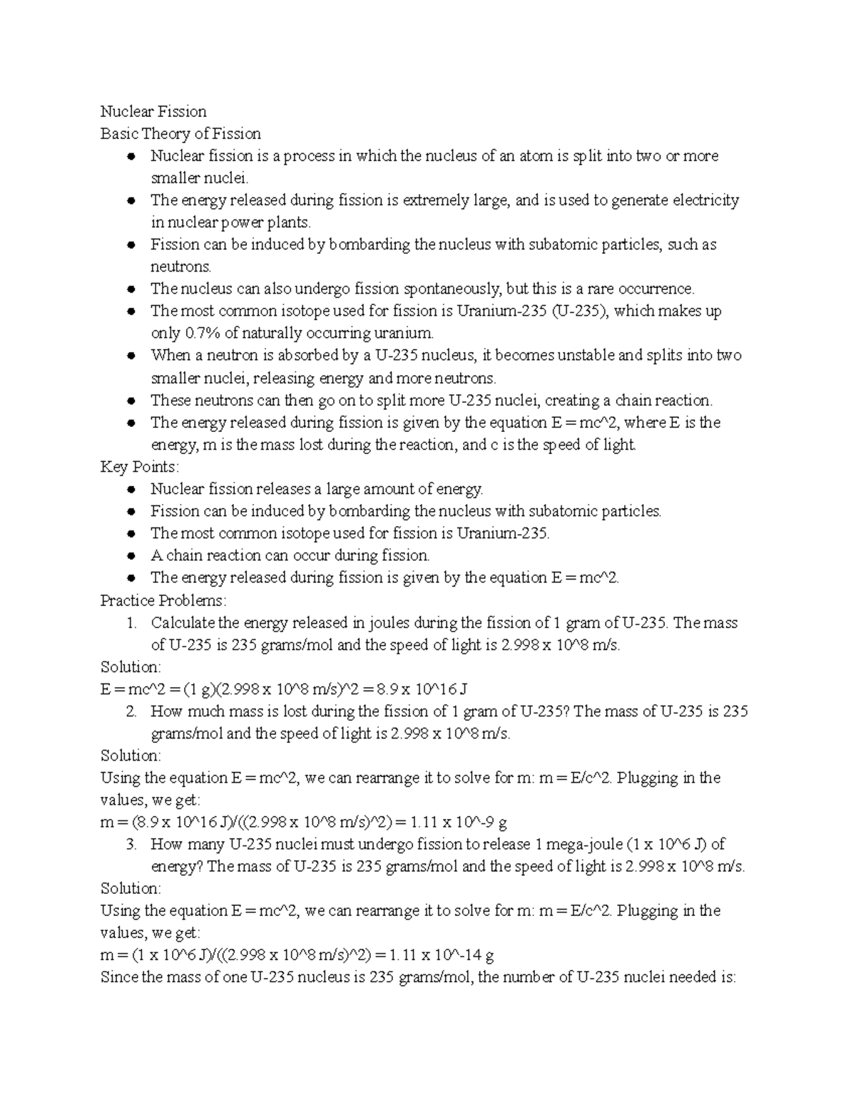Chapter 5.2 Notes - Nuclear Fission Basic Theory of Fission Nuclear ...