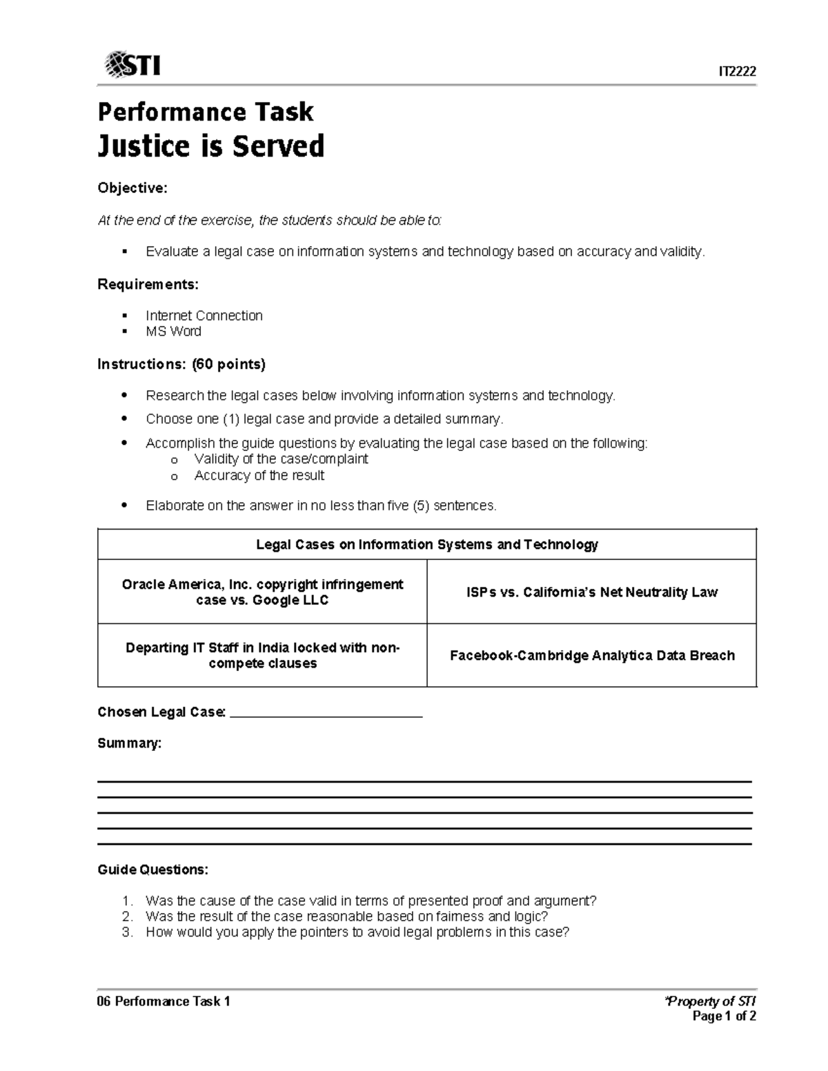 06 Performance Task 1 - asdsafasdf - IT 06 Performance Task 1 *Property ...