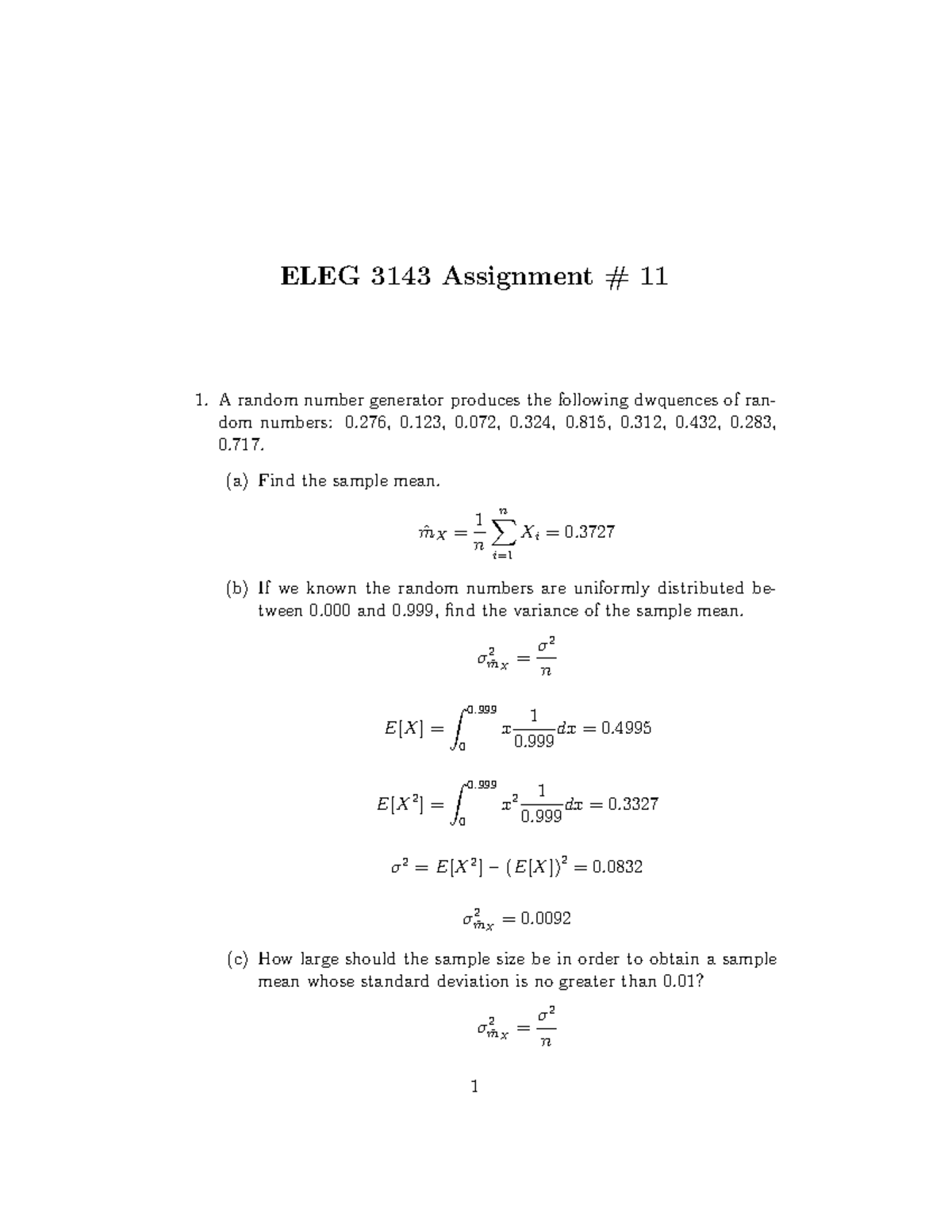 PSP Assignment 11 Solution - ELEG 3143 Assignment # 11 A random number ...