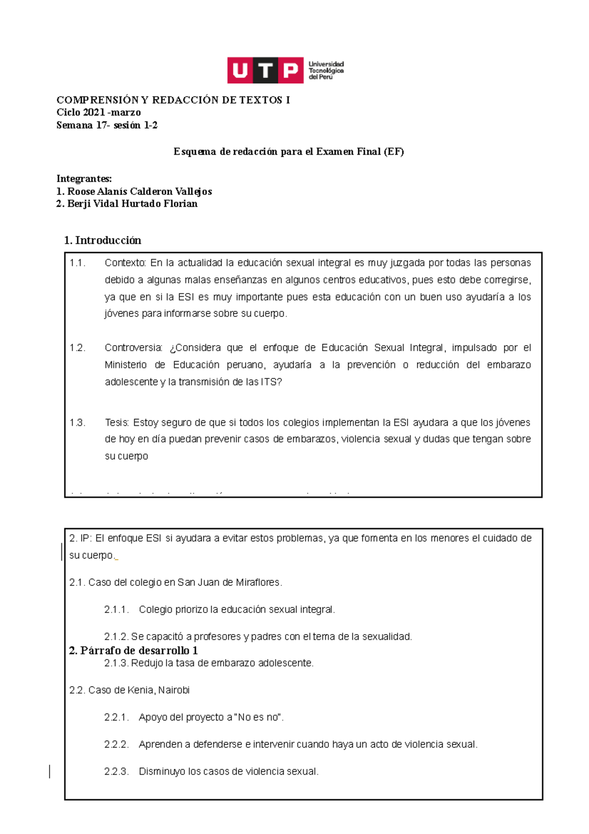 S17.s1 S2 Esquema Para EF - COMPRENSIÓN Y REDACCIÓN DE TEXTOS I Ciclo ...