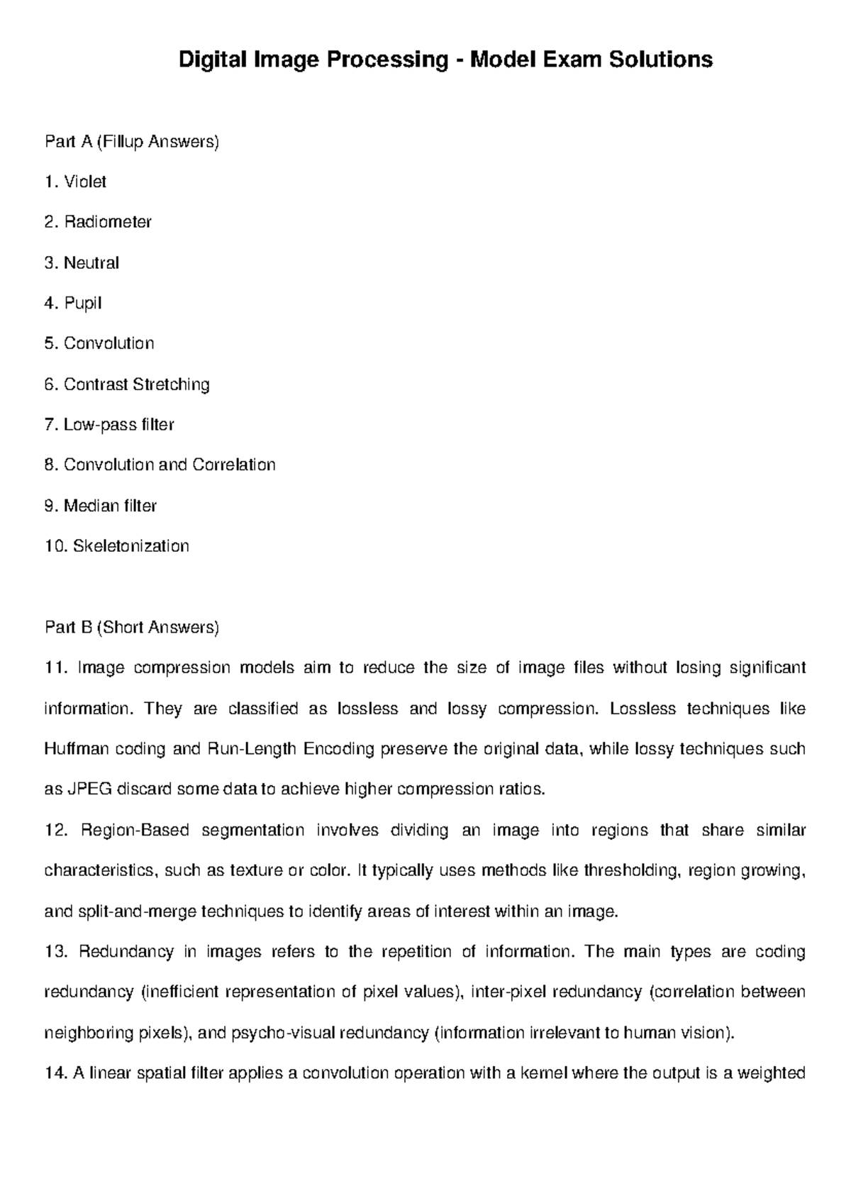 DIP Model Exam Answers - digital image processing - Digital Image ...