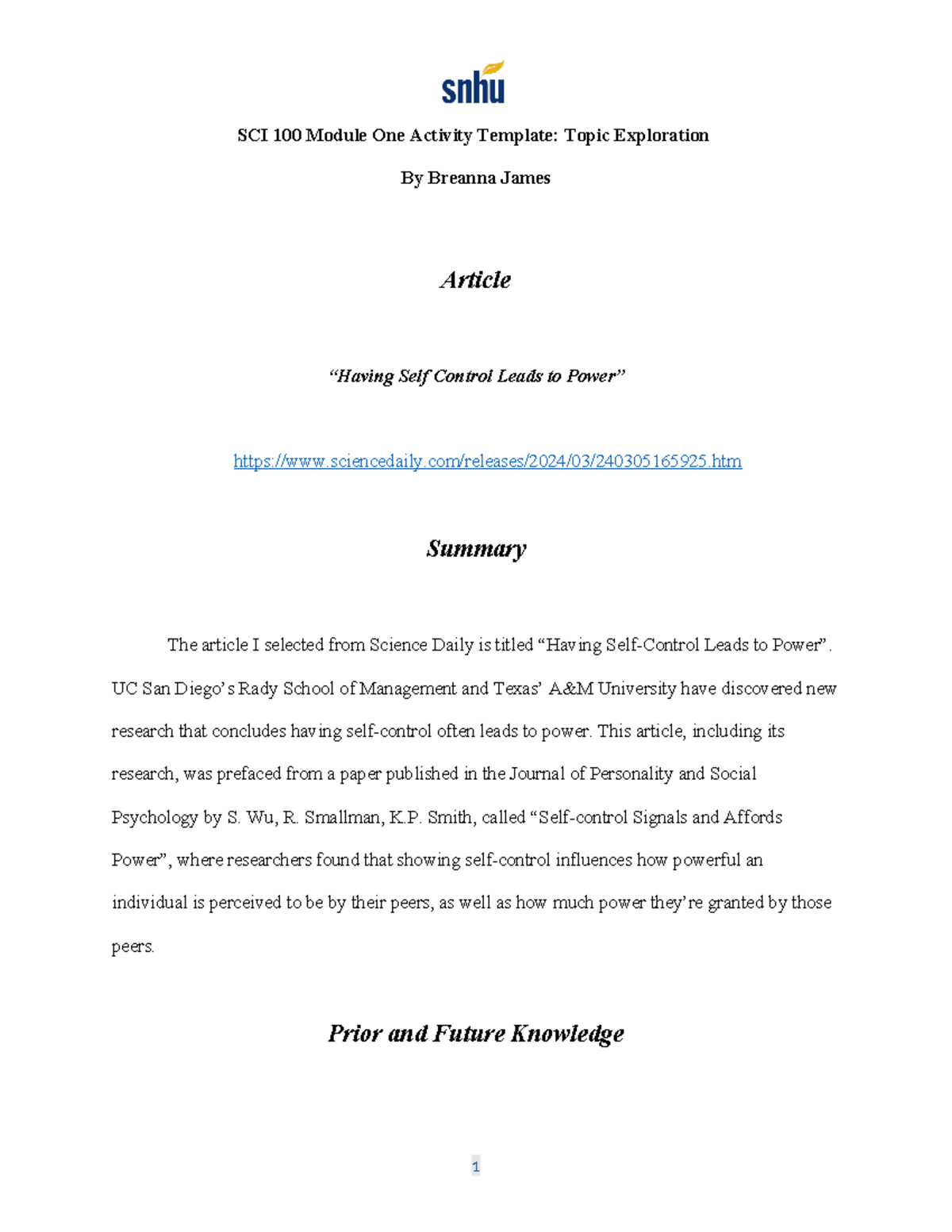 SCI100 Mod1Assignment - SCI 100 Module One Activity Template: Topic ...
