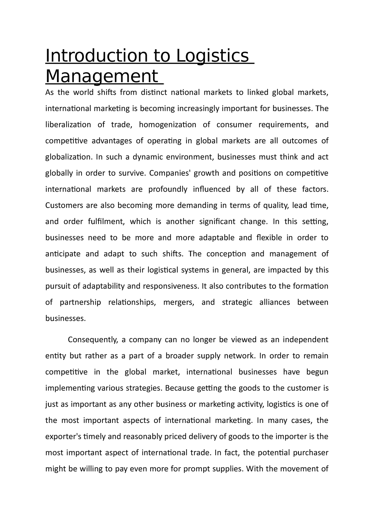 logistics research paper introduction