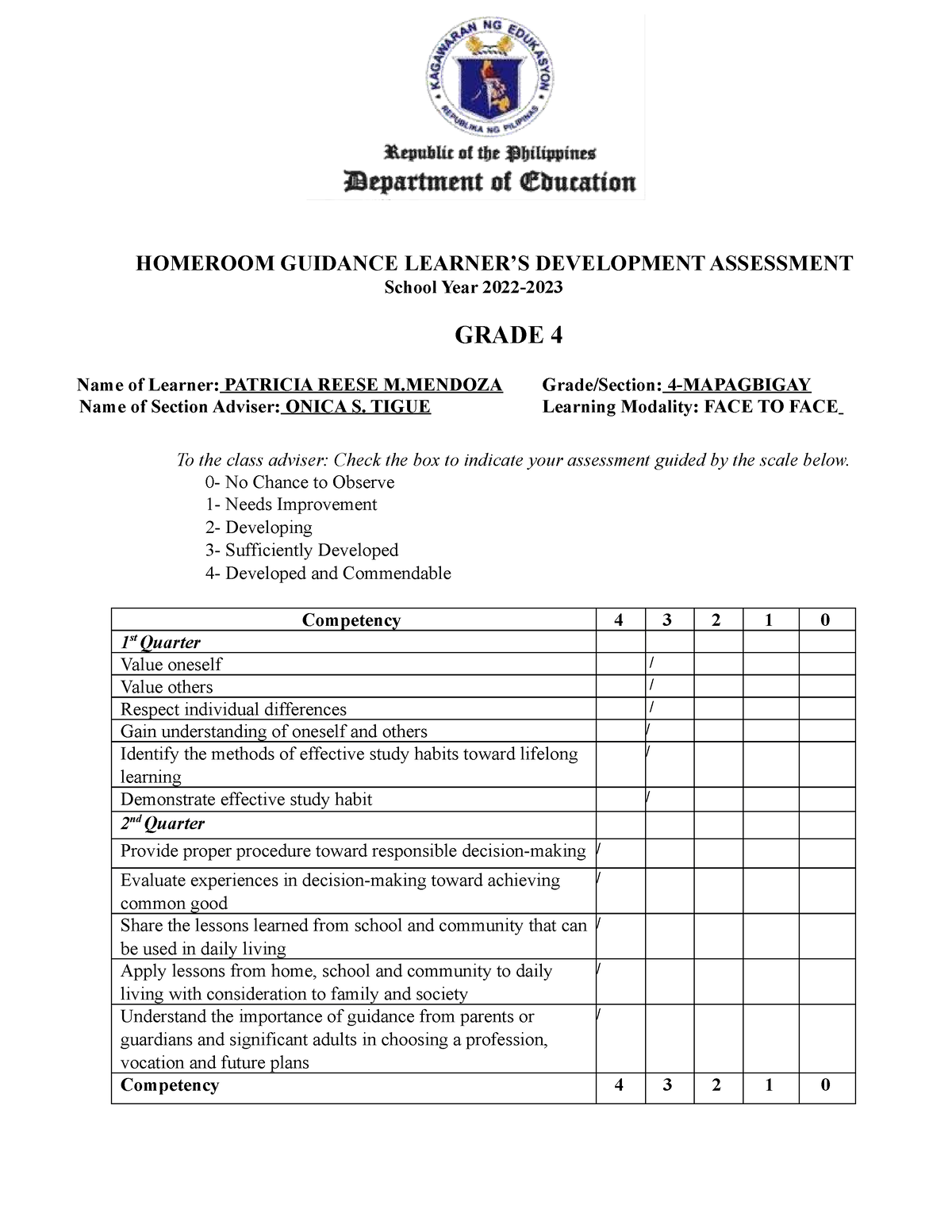 Homeroom Guidance Learners Development Assessment Grade Deped Hot Sex Picture 5645