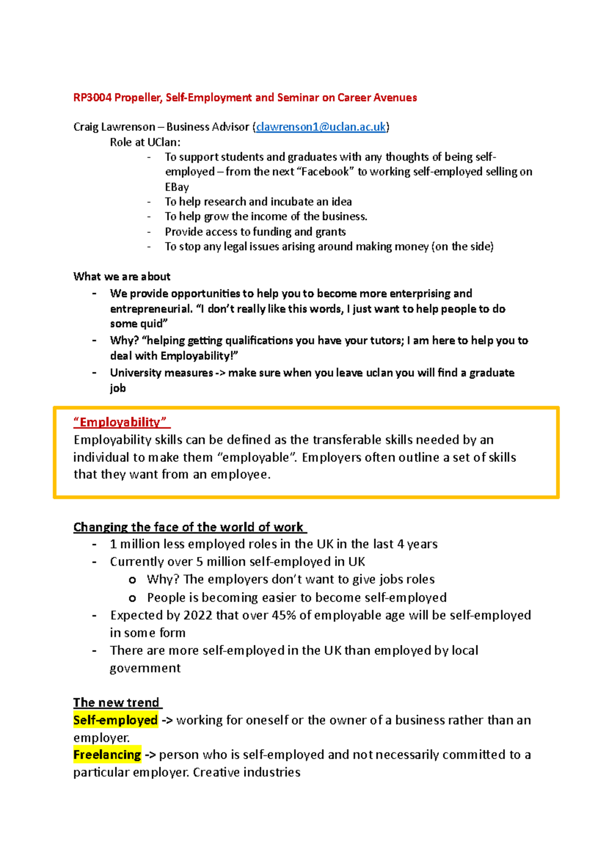 Propeller, SelfEmployment and Seminar on Career Avenues 12Oct 25pm