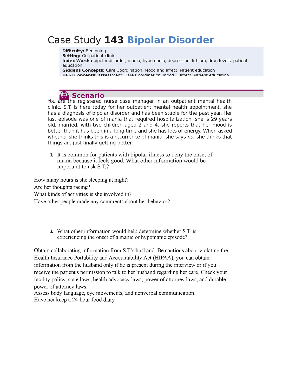 bipolar disorder case study pdf