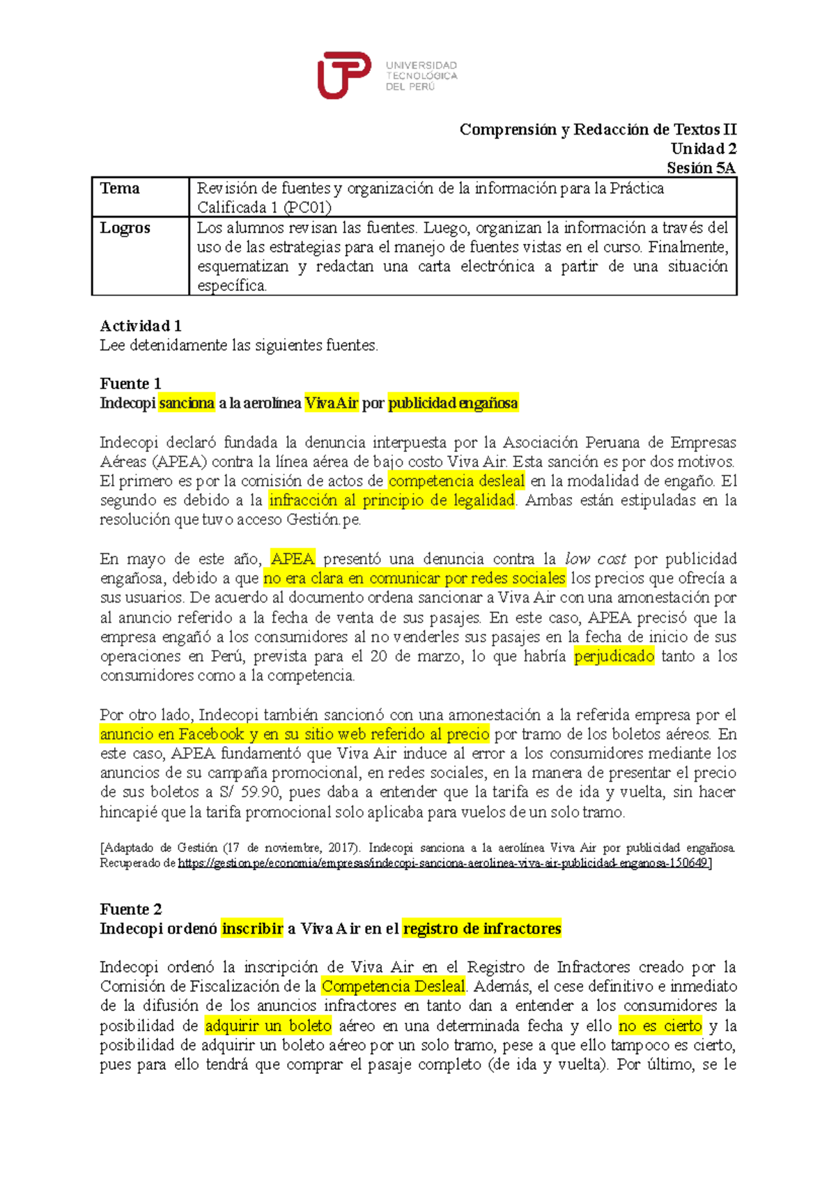 CRT2-Fuentes para PC01 Carta electrónica (caso Viva Air) - Comprensión y  Redacción de Textos II - StuDocu