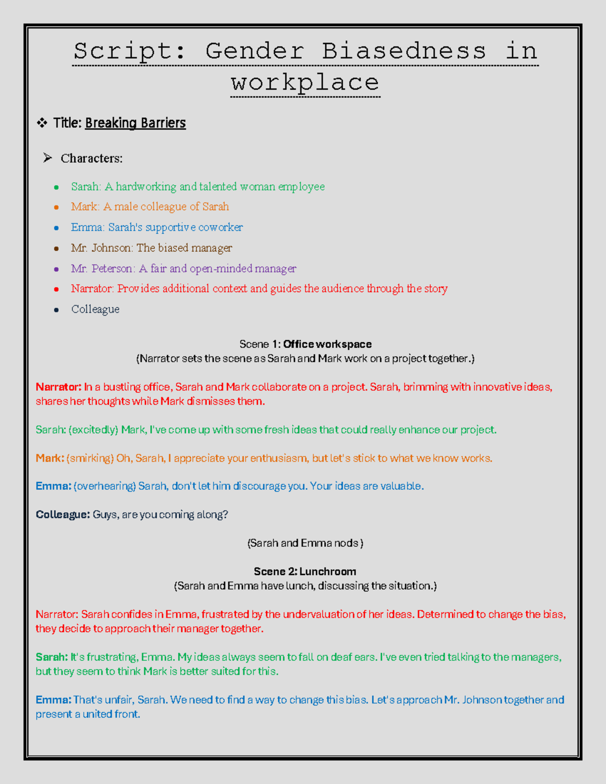 Script team 5 - A h i - Script: Gender Biasedness in workplace Title ...