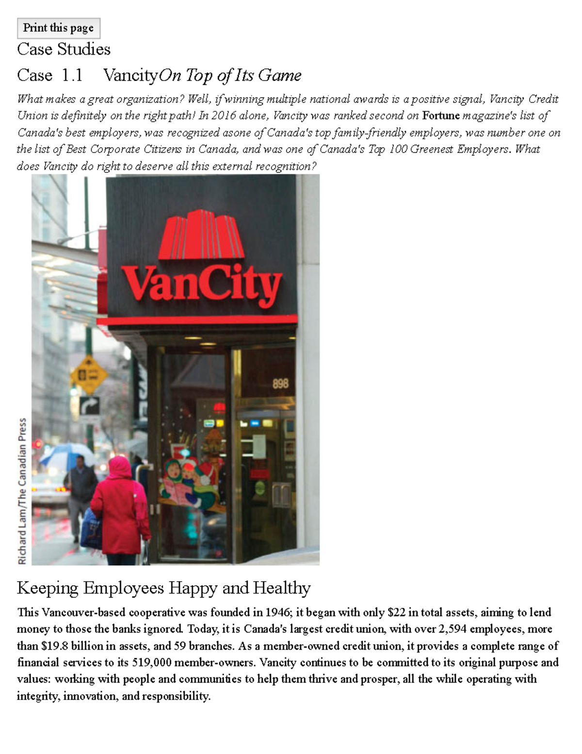 Case Study 1 - Management Today - Vancity - econ1010 - Yorku - Studocu