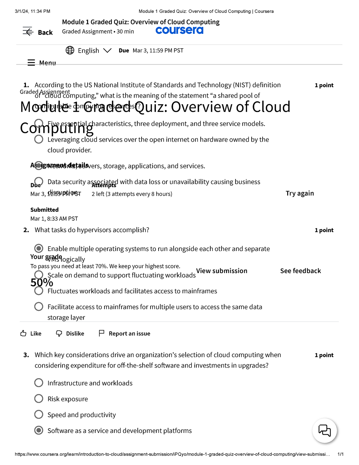 introduction to cloud computing coursera assignment