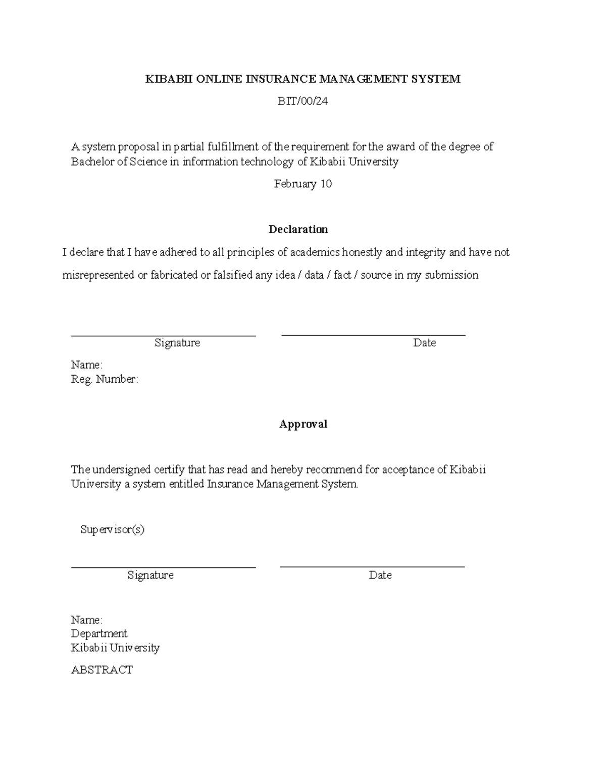 Insurance management system Project documentation KIBABII ONLINE