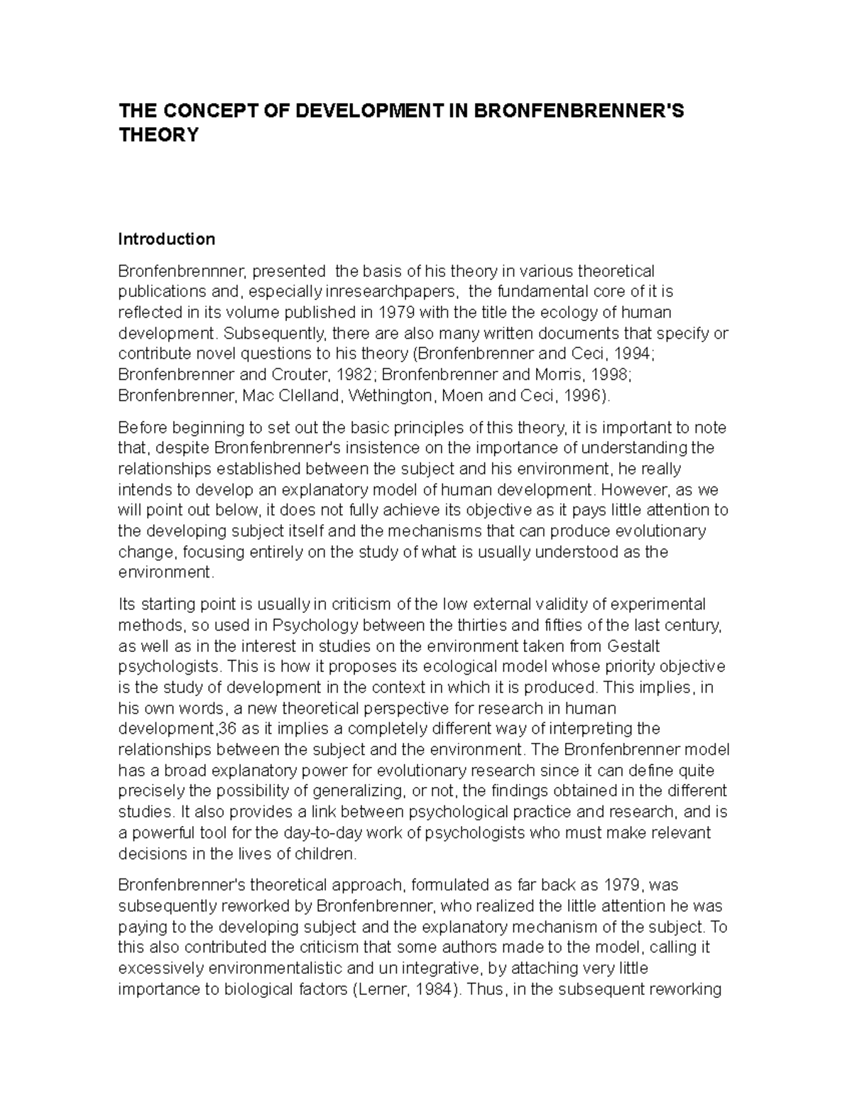 The concept of development in Bronfenbrenner's theory - THE CONCEPT OF ...