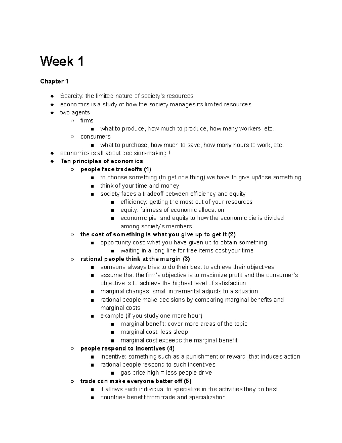 Week 1 econ - econ notes - Week 1 Chapter 1 Scarcity: the limited ...