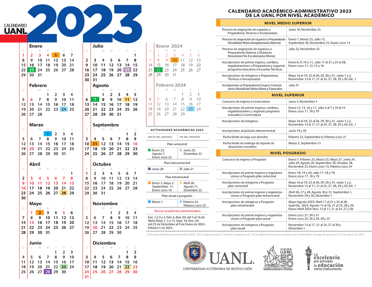 Calendario academico uanl 2023 CALENDARIO ACADÉMICOADMINISTRATIVO
