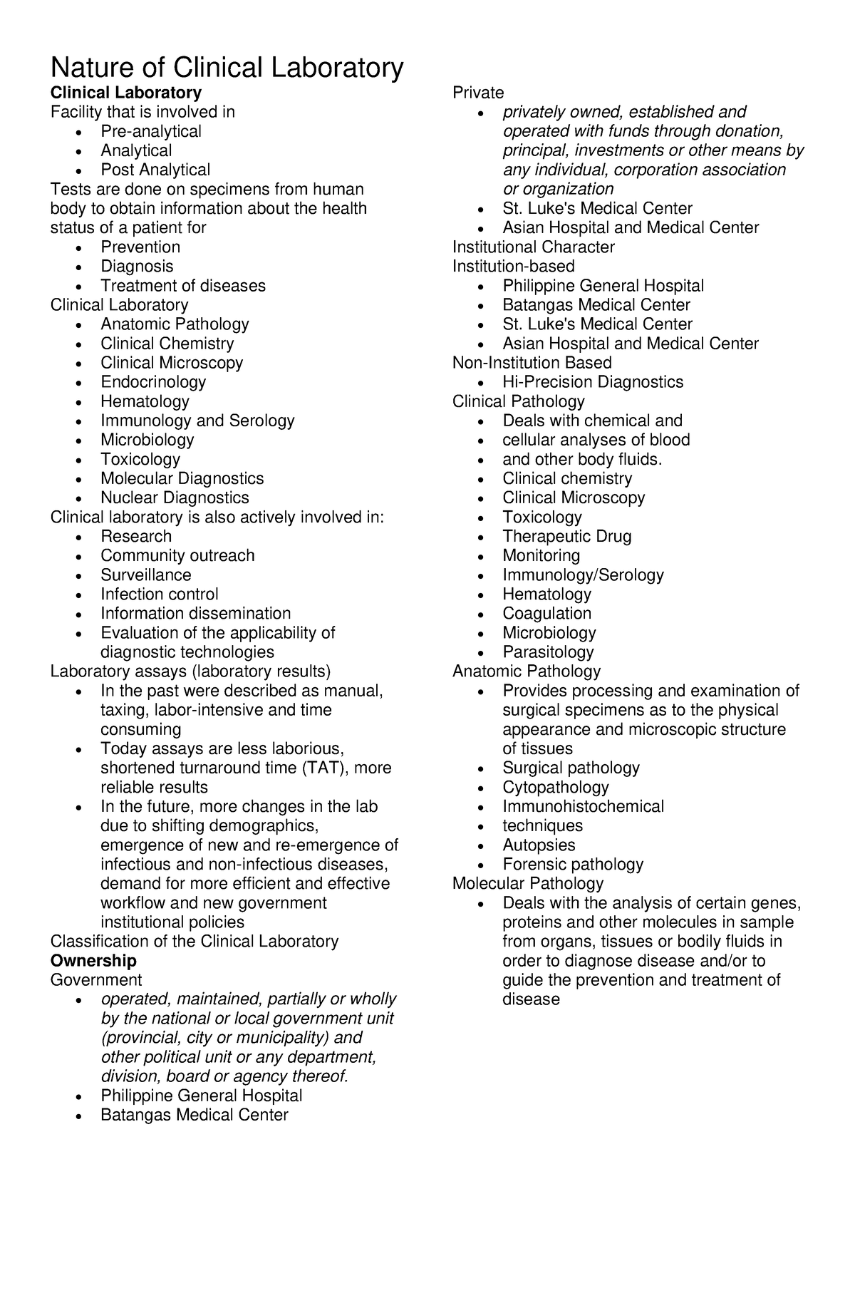 Nature of Clinical Laboratory - Nature of Clinical Laboratory Clinical ...