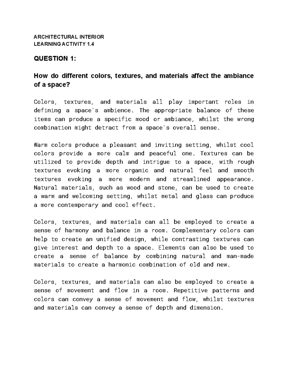 Learning Activity 1.4 Architectural Interior - ARCHITECTURAL INTERIOR ...