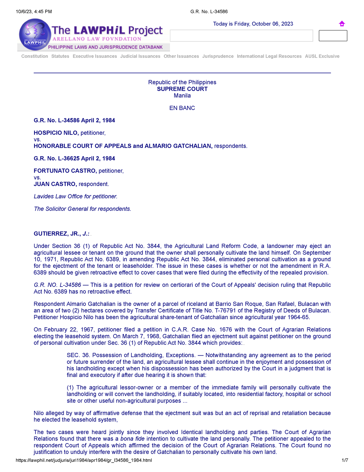 2 G.R. No. L-34586 - Cases - Constitution Statutes Executive Issuances ...