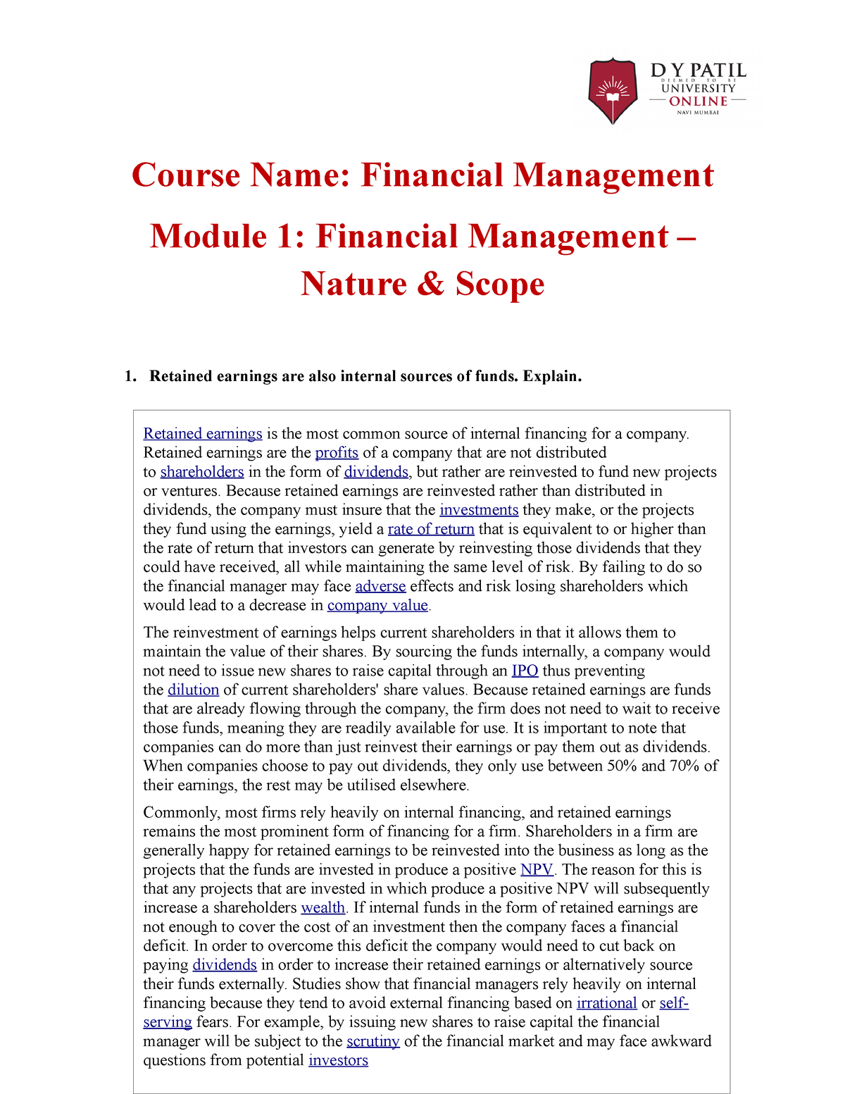 financial management assignment 1