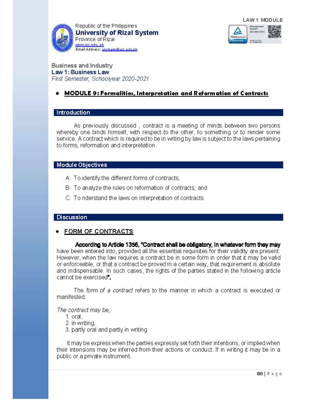 Module 9 Formalities Interpretation And Reformation Of Contracts 