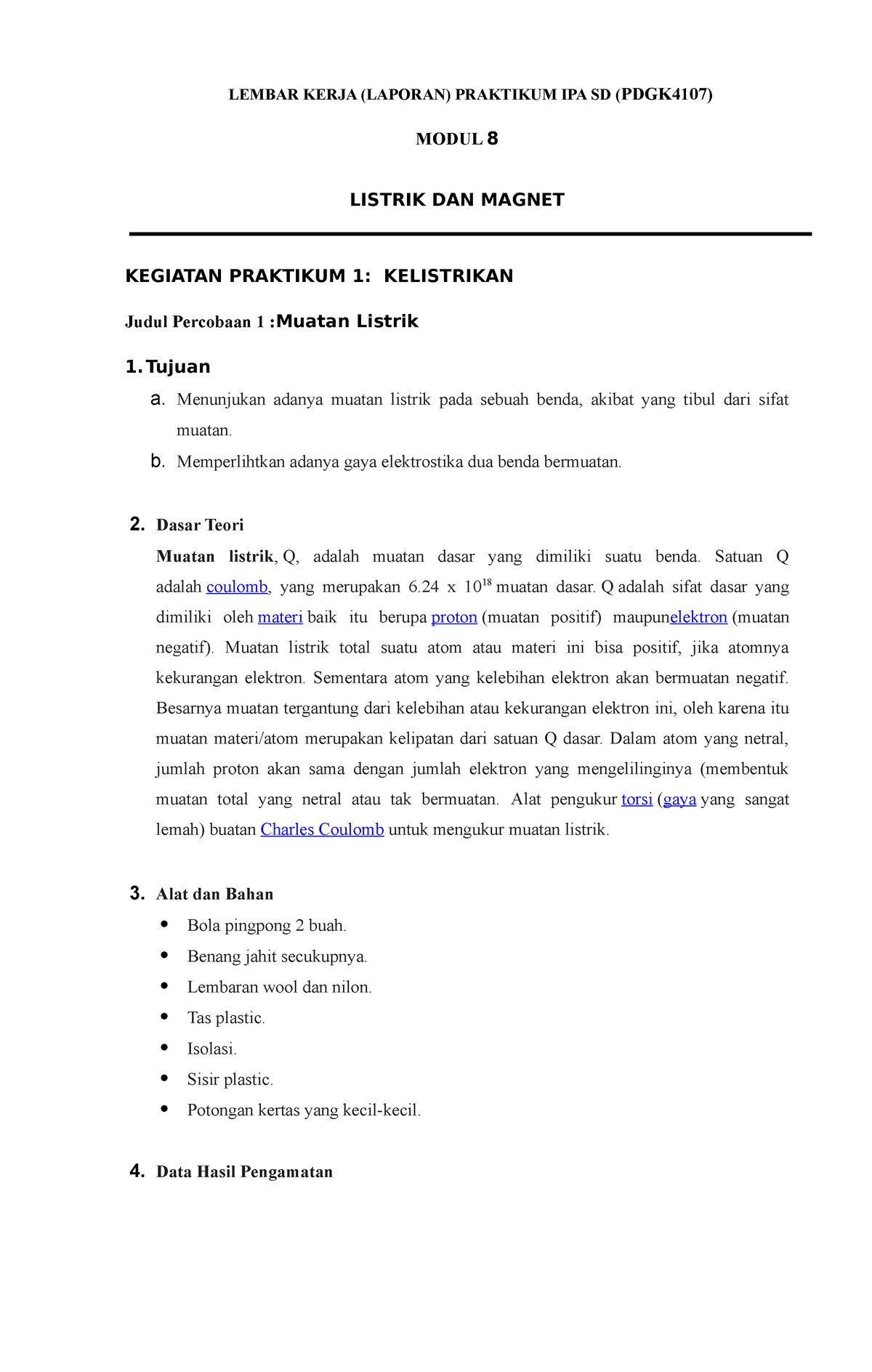 M8 Kelistrikan - Good - LEMBAR KERJA (LAPORAN) PRAKTIKUM IPA SD ...