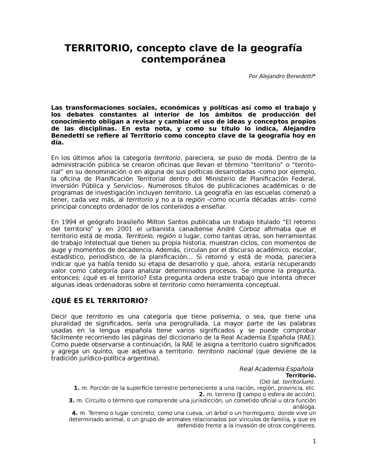 Benedetti Territorio Territorio Concepto Clave De La Geografía Contemporánea Por Alejandro 0655