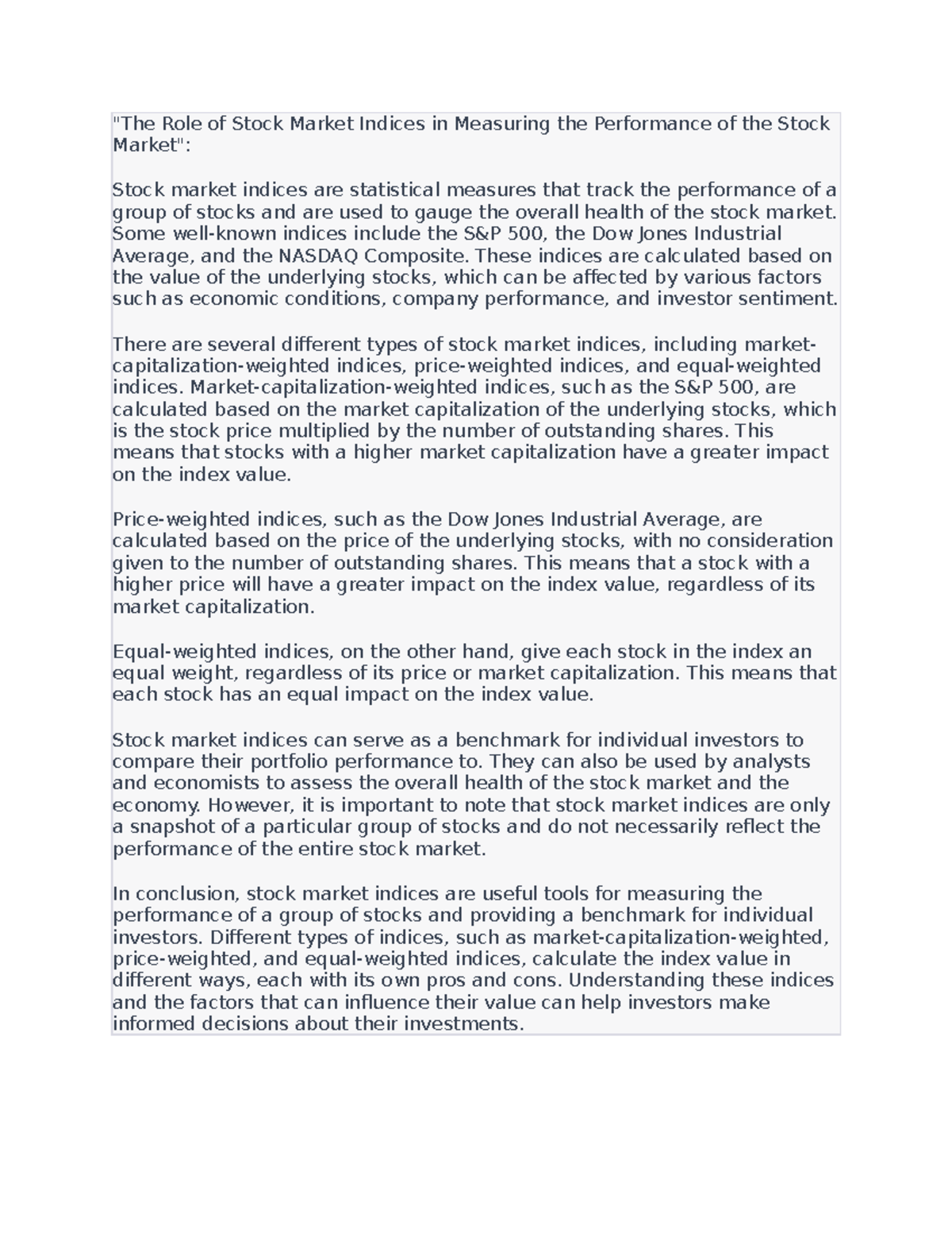 The Role of Stock Market Indices in Measuring the Performance of the ...